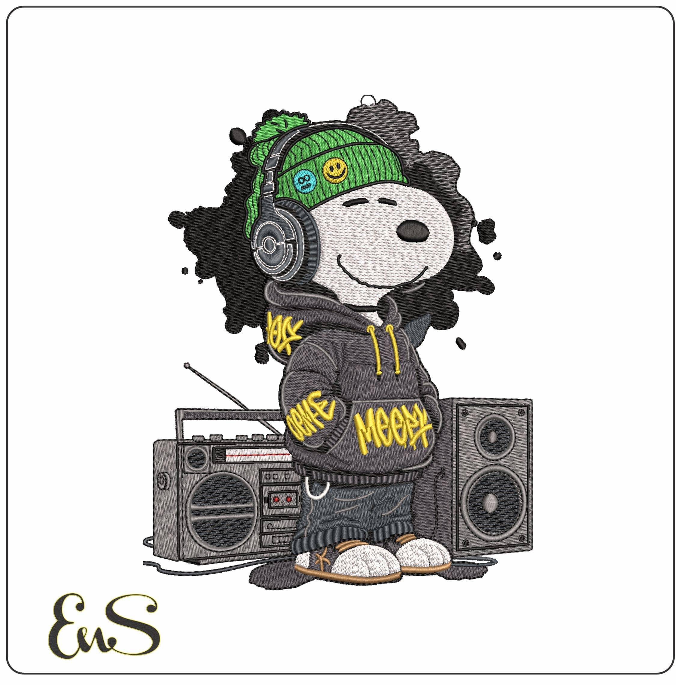 Snoopy with Boom Box   - Elegant embroidery design file - instant download