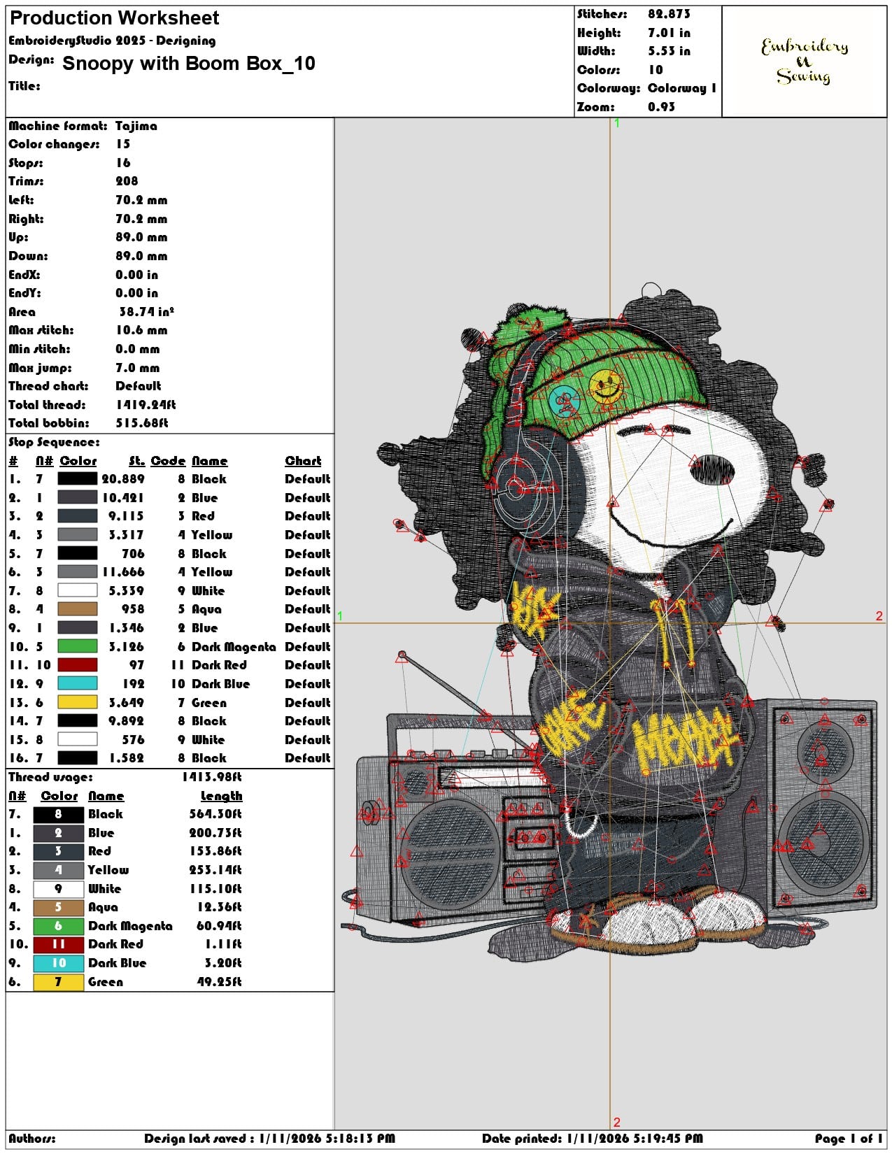 Snoopy with Boom Box   - Elegant embroidery design file - instant download — view 3