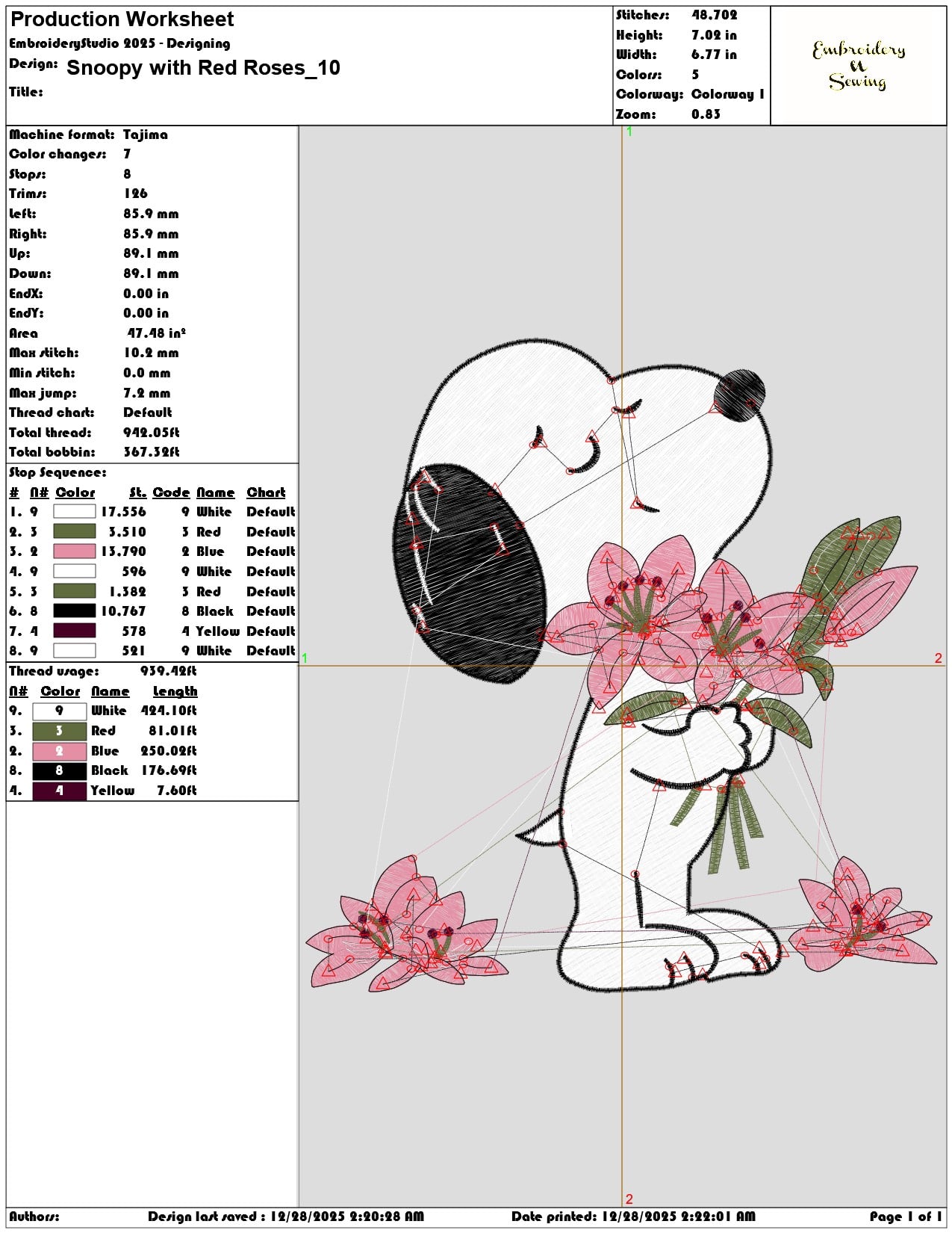 Snoopy with Red Roses   - Elegant embroidery design file - instant download — view 3