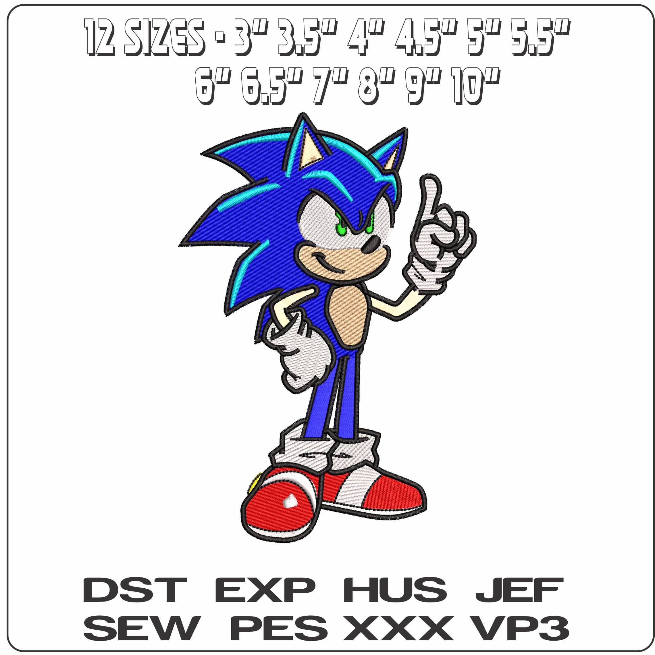 Sonic The Hedgehog Basic   - Elegant embroidery design file - instant download — view 2