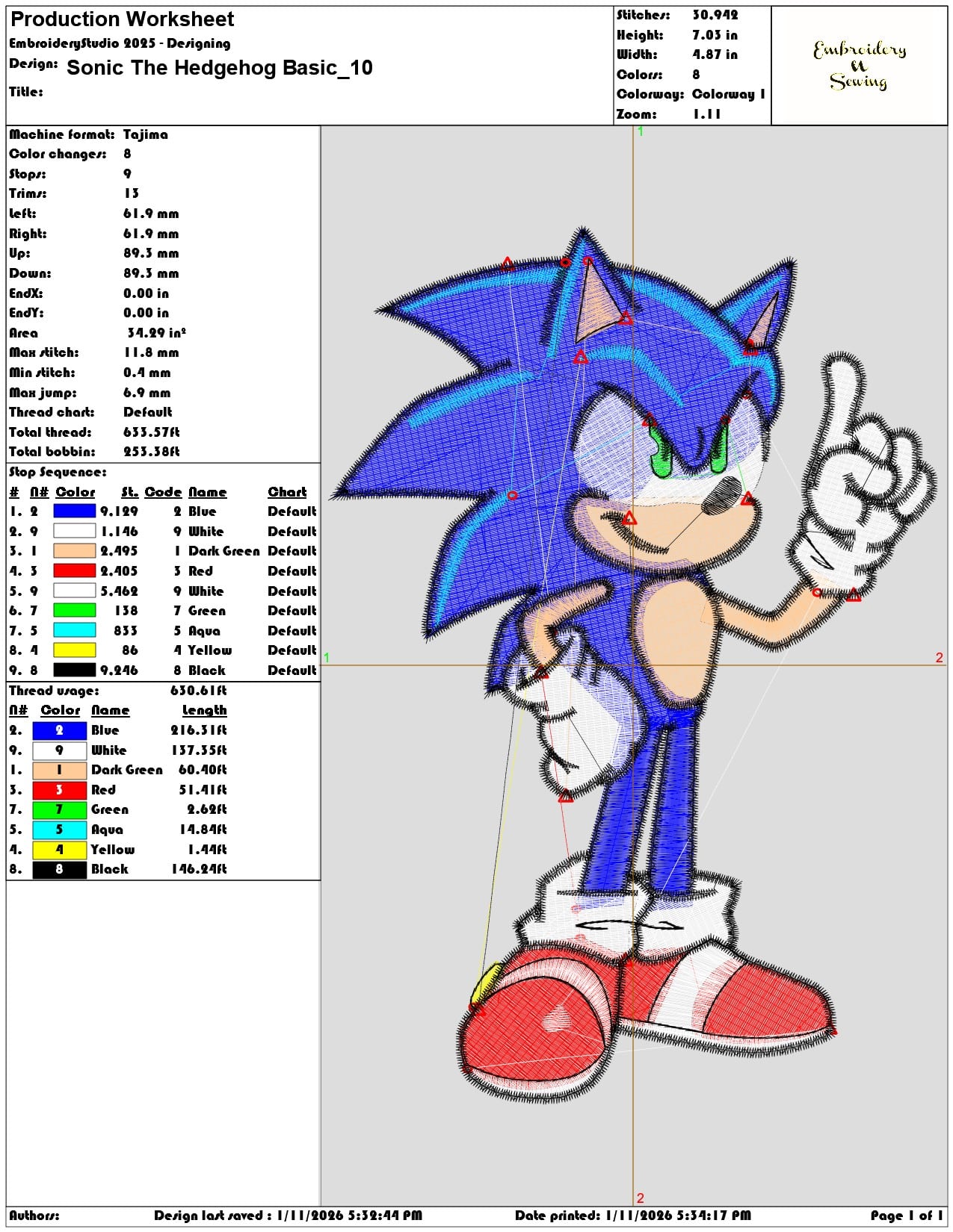 Sonic The Hedgehog Basic   - Elegant embroidery design file - instant download — view 3