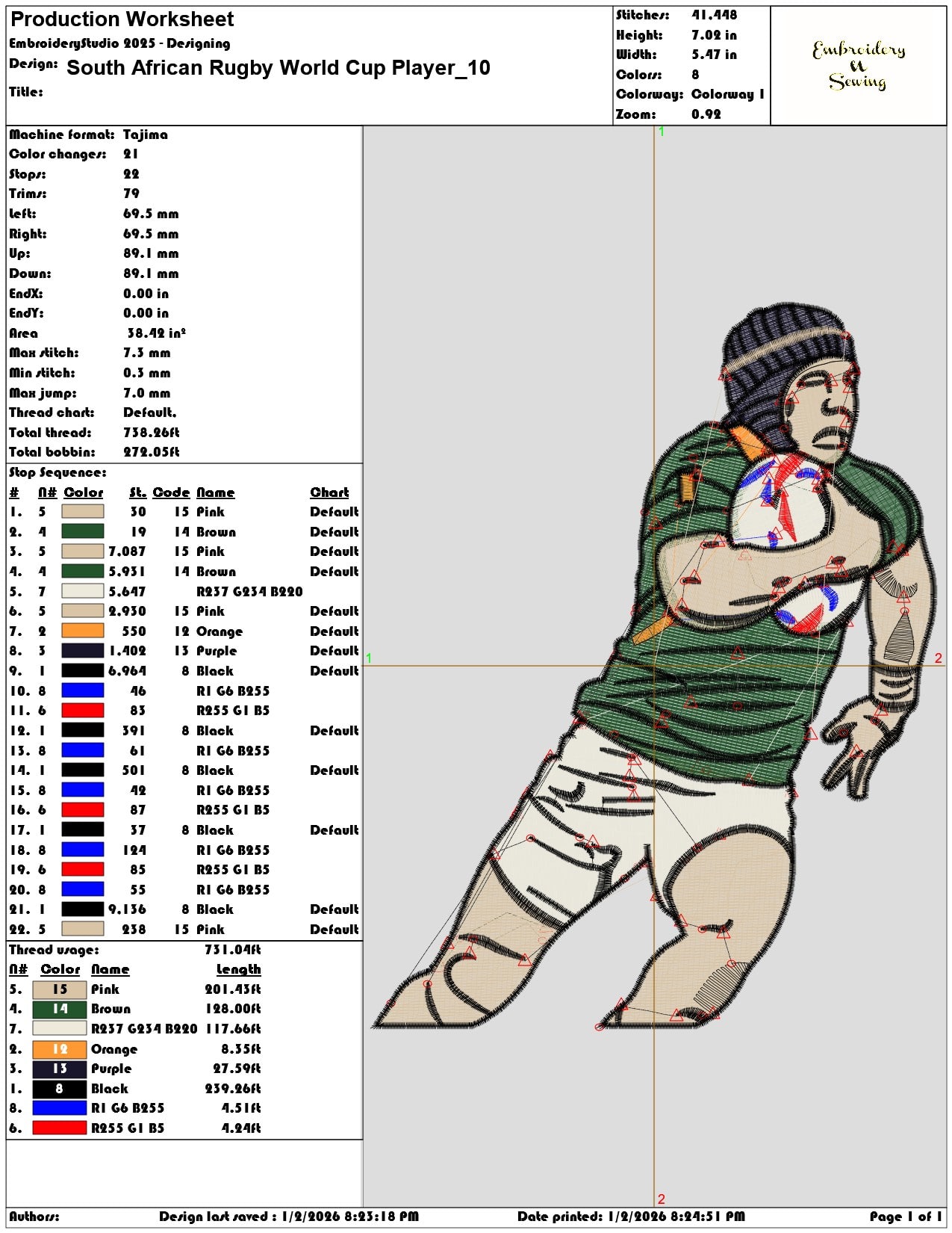 South African Rugby World Cup Player   - Elegant embroidery design file - instant download — view 3