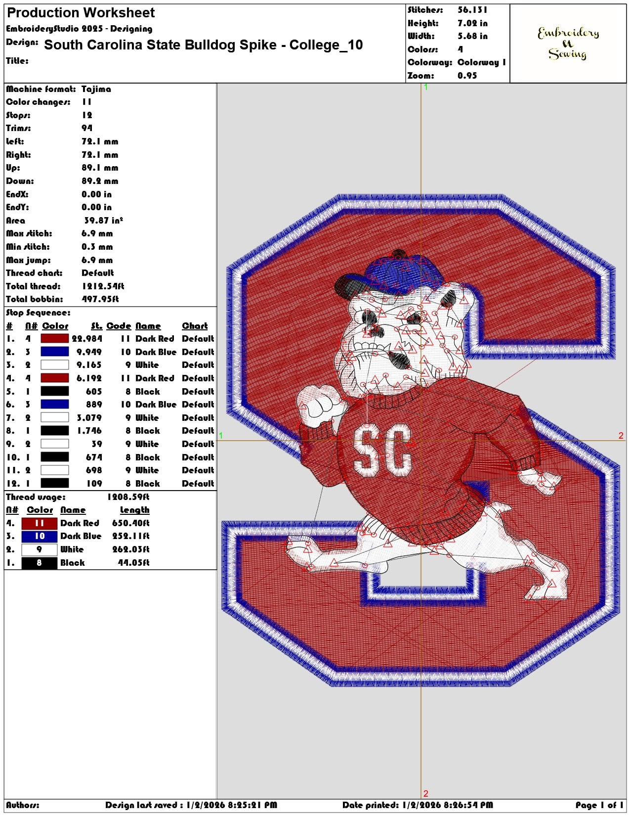 South Carolina State Bulldog Spike College  - Elegant embroidery design file - instant download — view 3