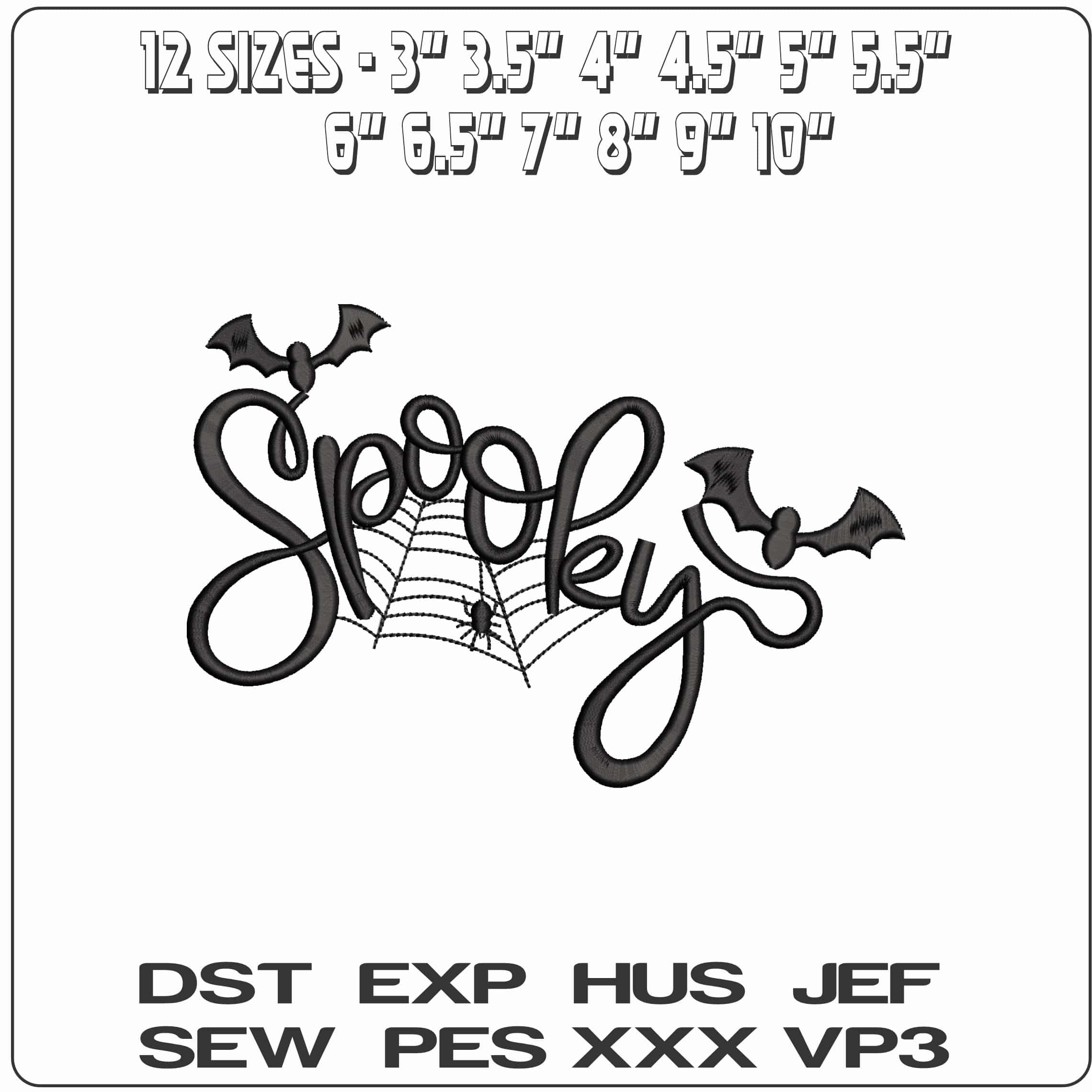 Spooky bats and spiders  - Elegant embroidery design file - instant download — view 2