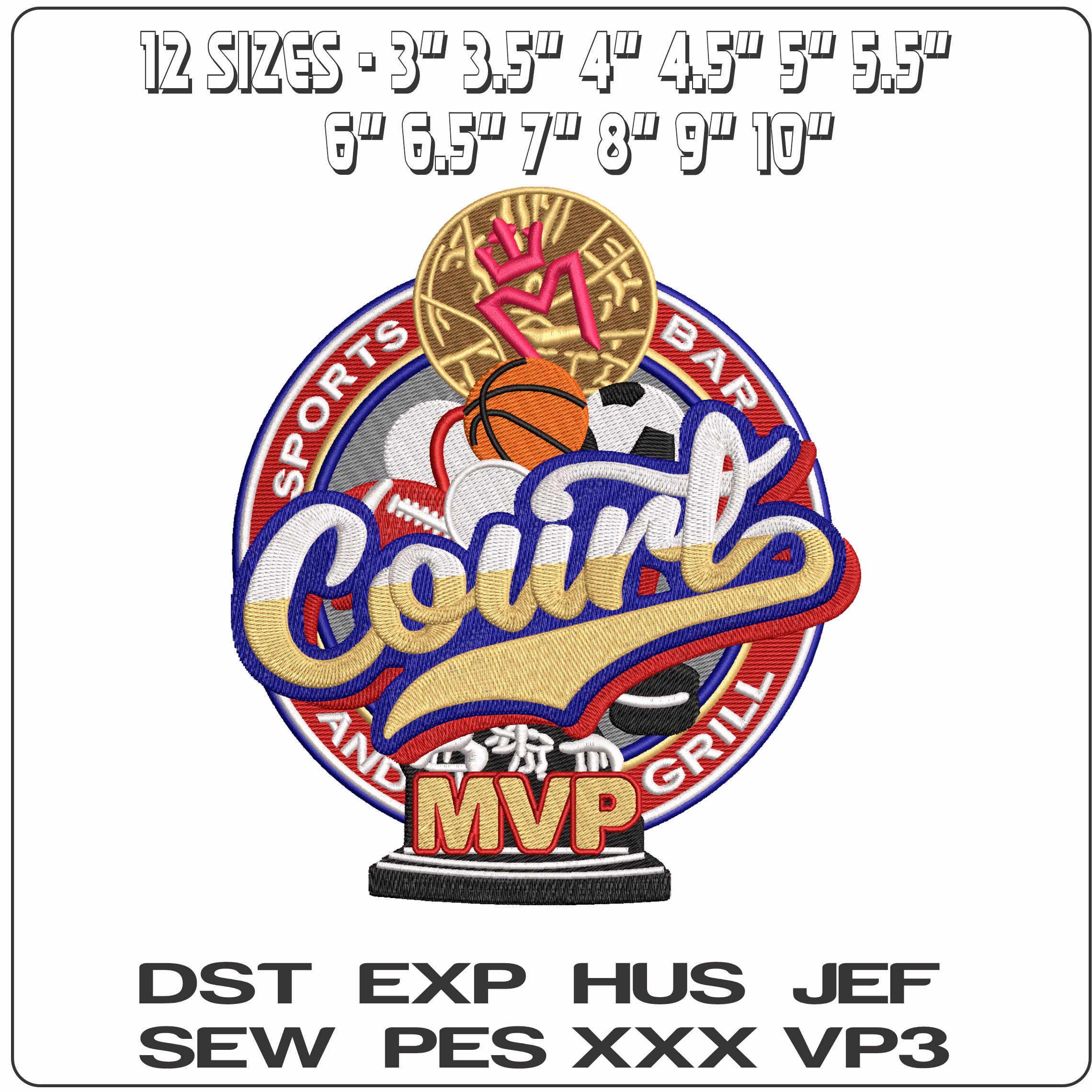 Sports Bar MVP  - Elegant embroidery design file - instant download — view 2