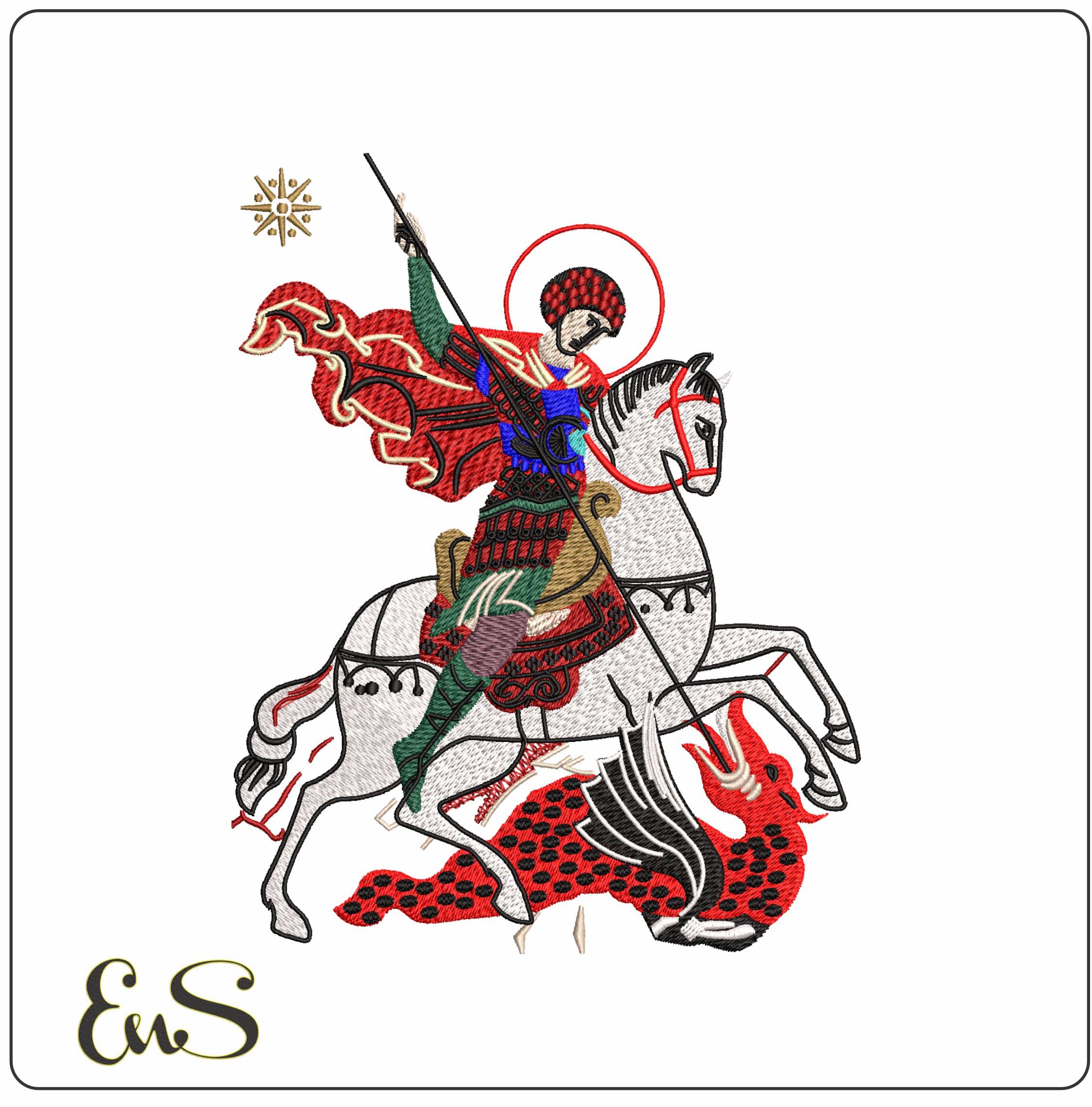 St George Slaying Dragon  - Elegant embroidery design file - instant download