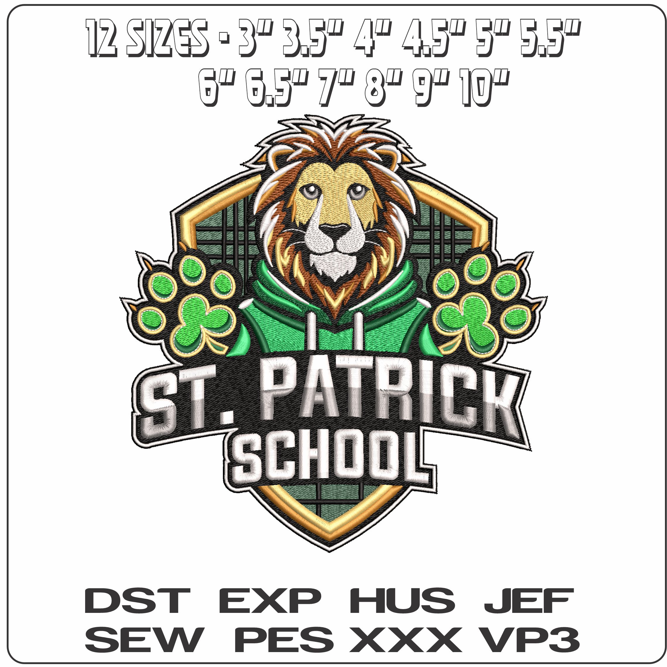 St Patrick School  - Elegant embroidery design file - instant download — view 2