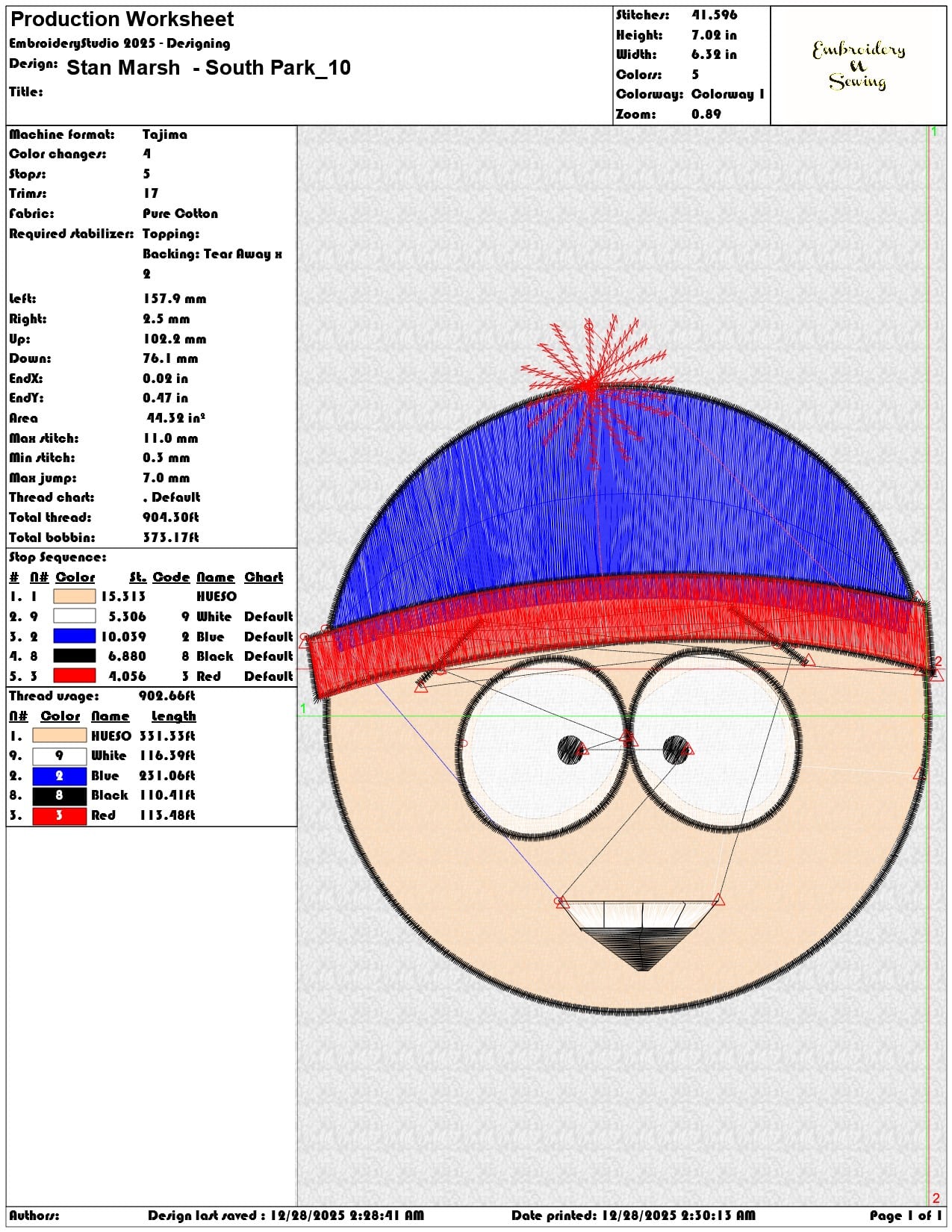 Stan Marsh South Park  - Elegant embroidery design file - instant download — view 3