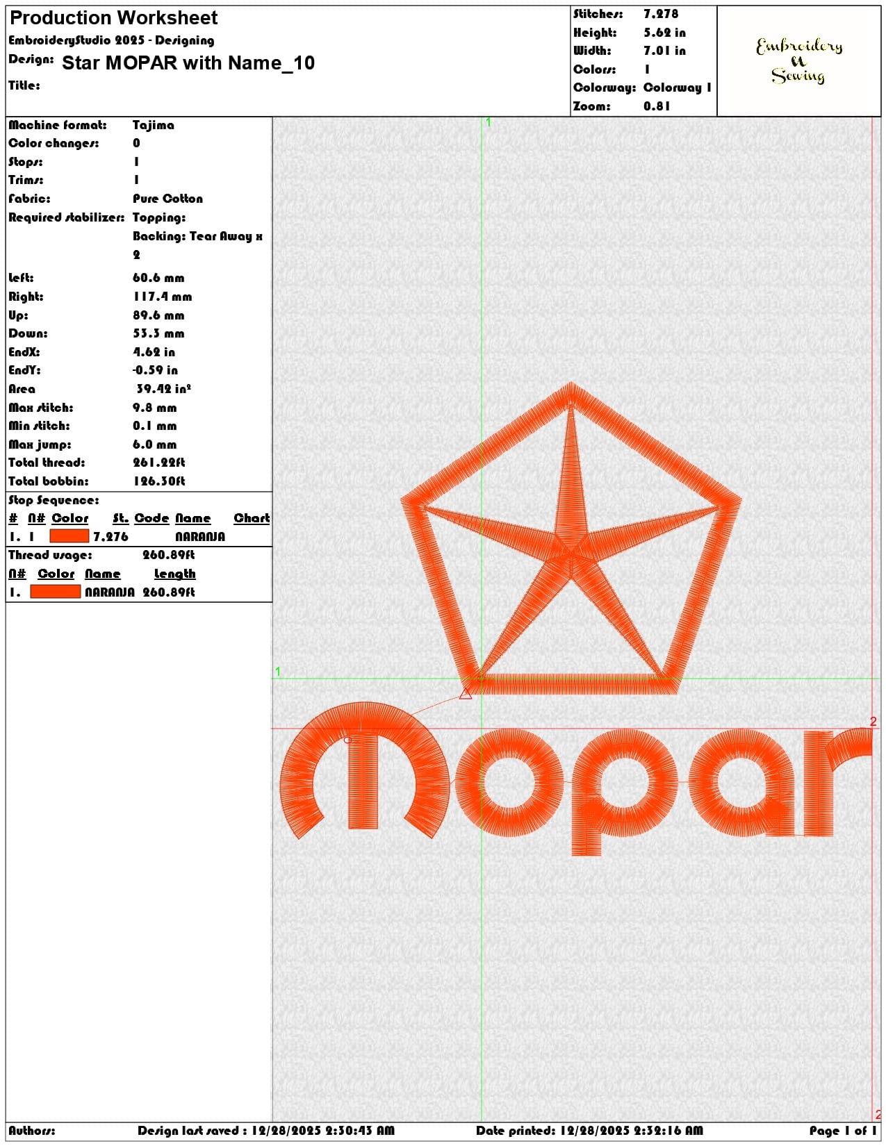 Star MOPAR with Name  - Elegant embroidery design file - instant download — view 3
