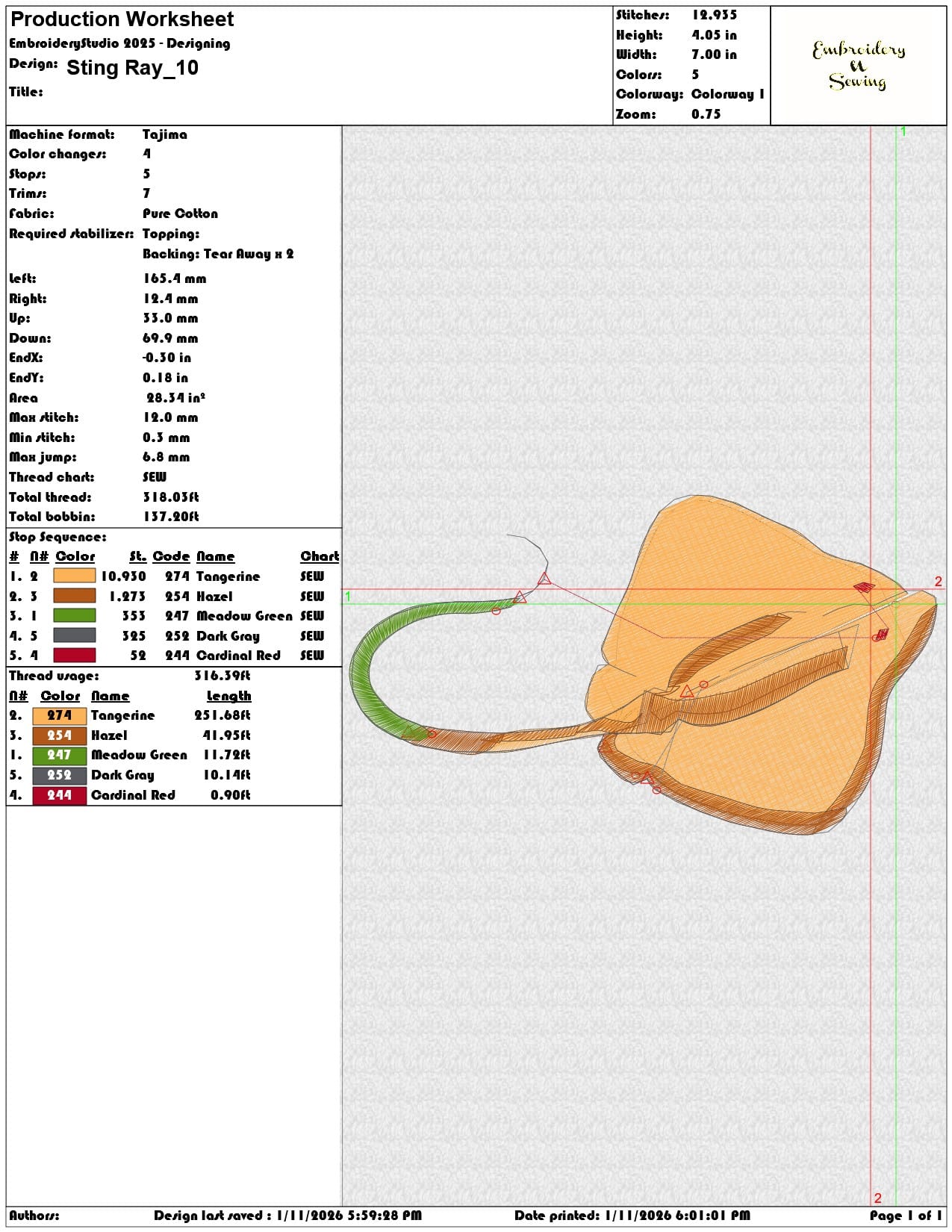 Sting Ray  - Elegant embroidery design file - instant download — view 3