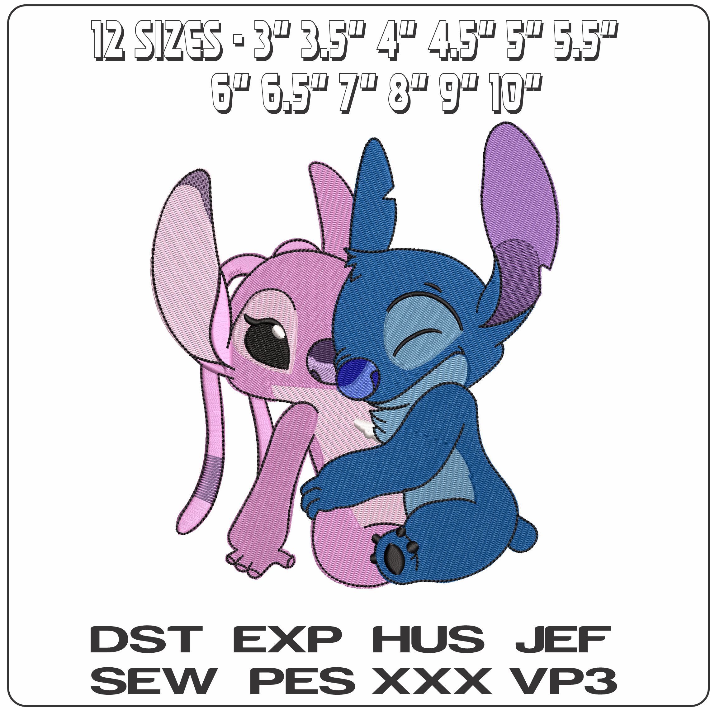 Stitch and Angel Tight Cuddle  - Elegant embroidery design file - instant download — view 2