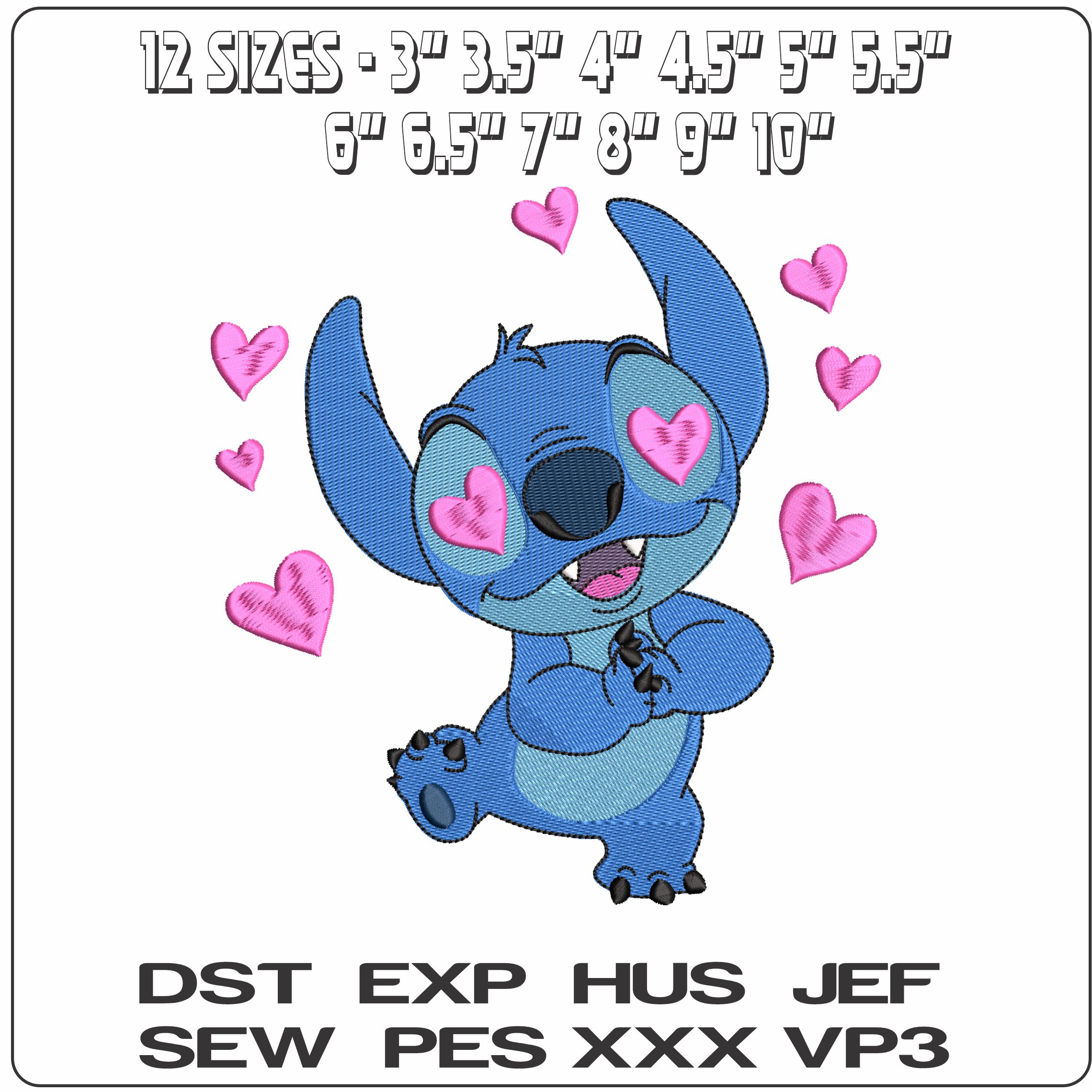 Stitch In Love with Hearts Lilo Stitch  - Elegant embroidery design file - instant download — view 2