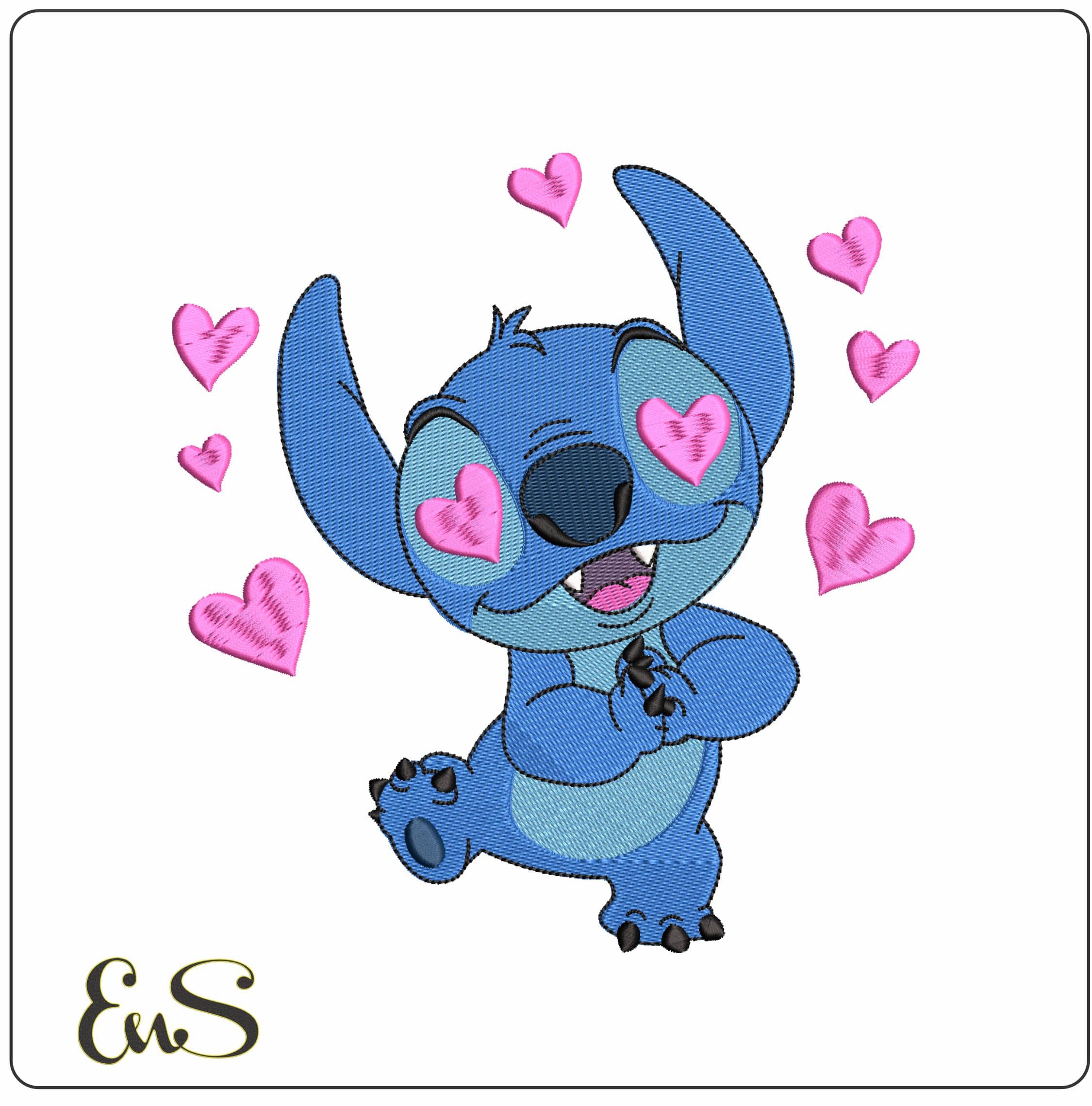 Stitch In Love with Hearts Lilo Stitch  - Elegant embroidery design file - instant download