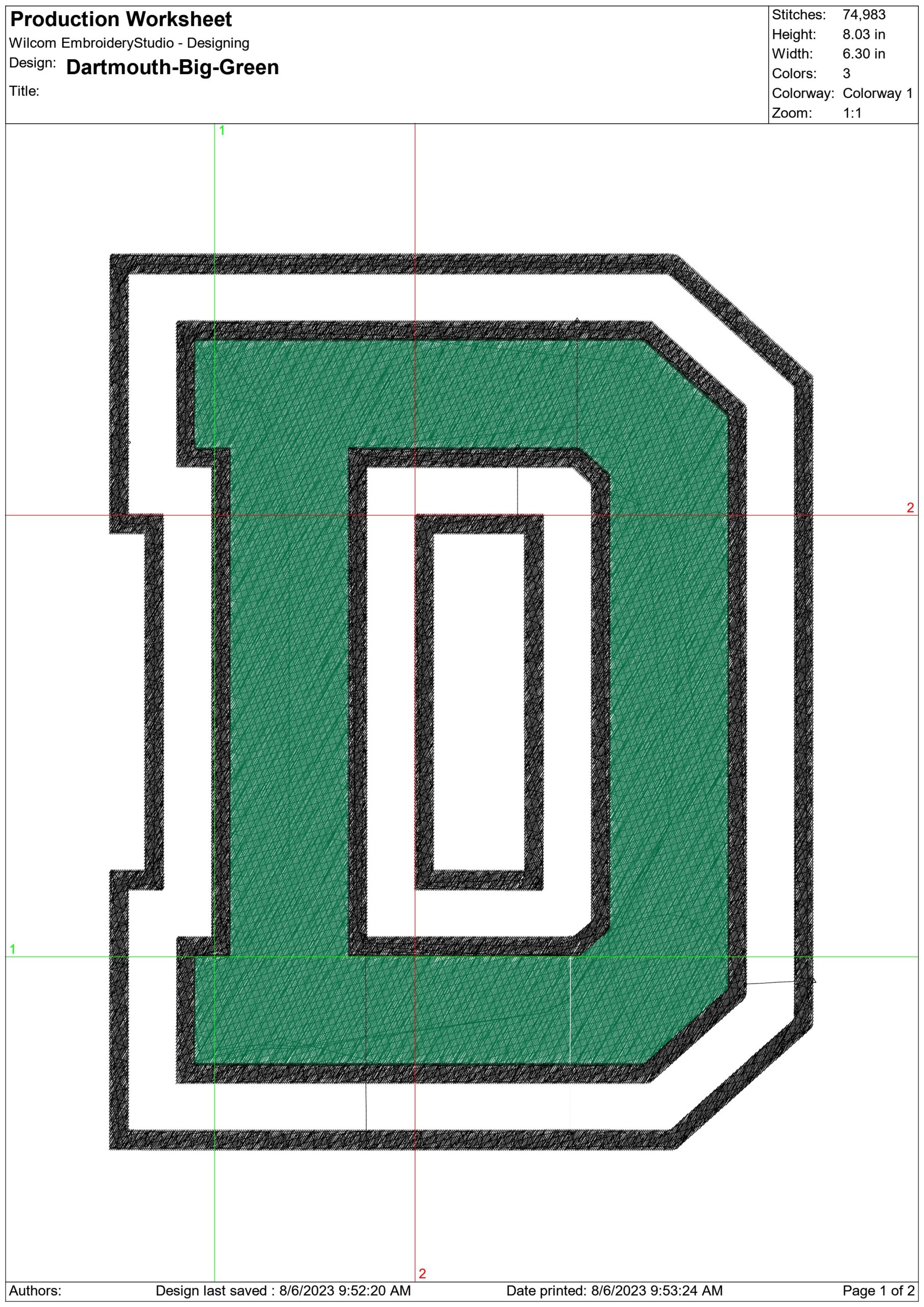 Dartmouth Big Green embroidery design - Dartford College embroidery machine pattern embroidery file - instant download in frame — view 2