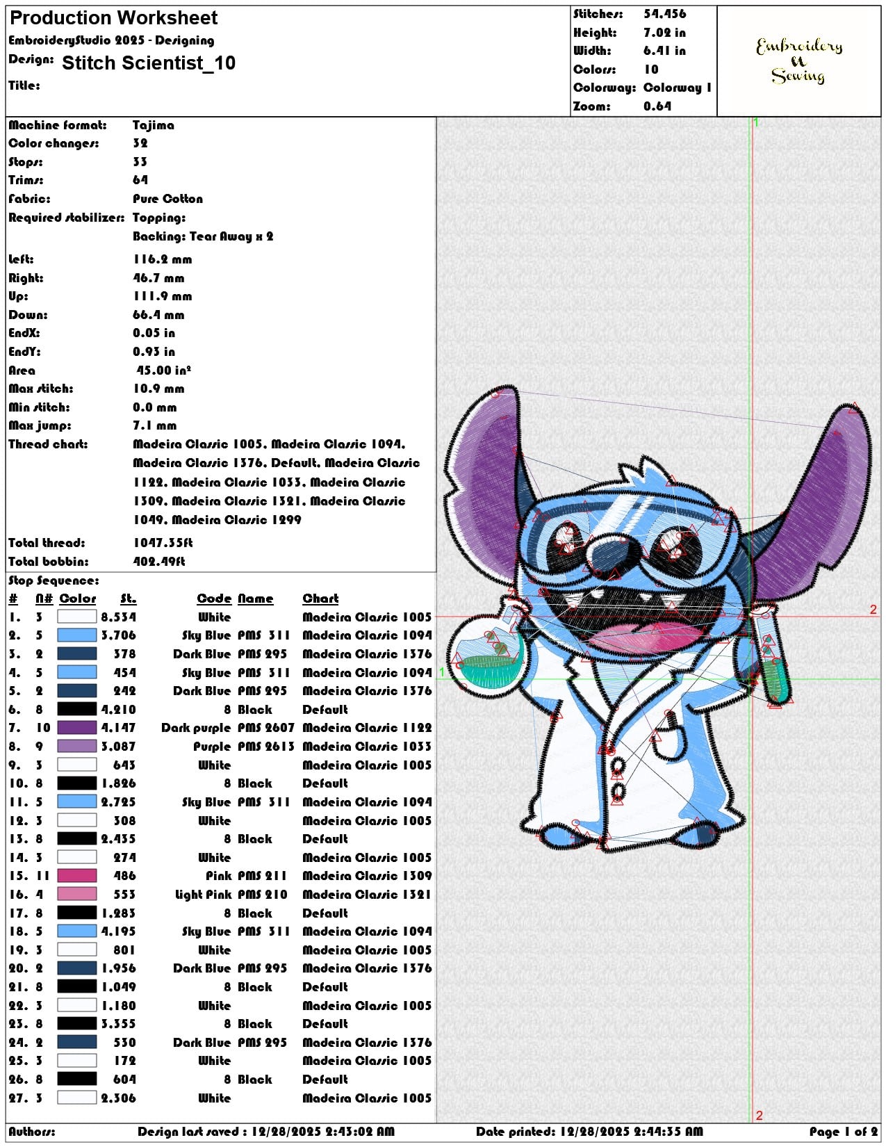 Stitch Scientist  - Elegant embroidery design file - instant download — view 3