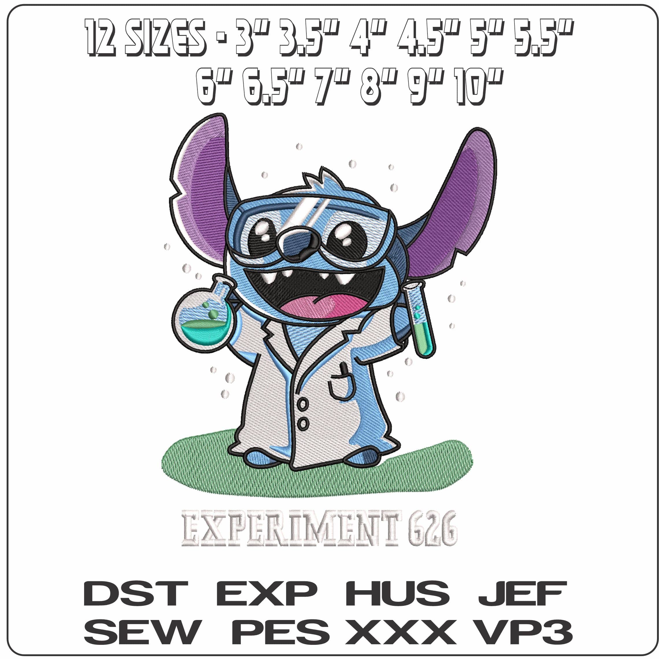 Stitch Scientist Experiment 626  - Elegant embroidery design file - instant download — view 2
