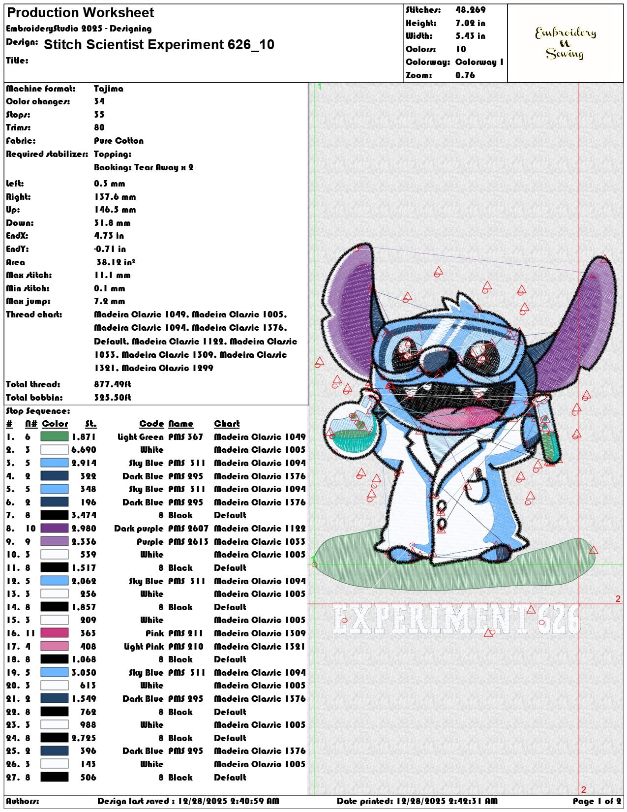 Stitch Scientist Experiment 626  - Elegant embroidery design file - instant download — view 3