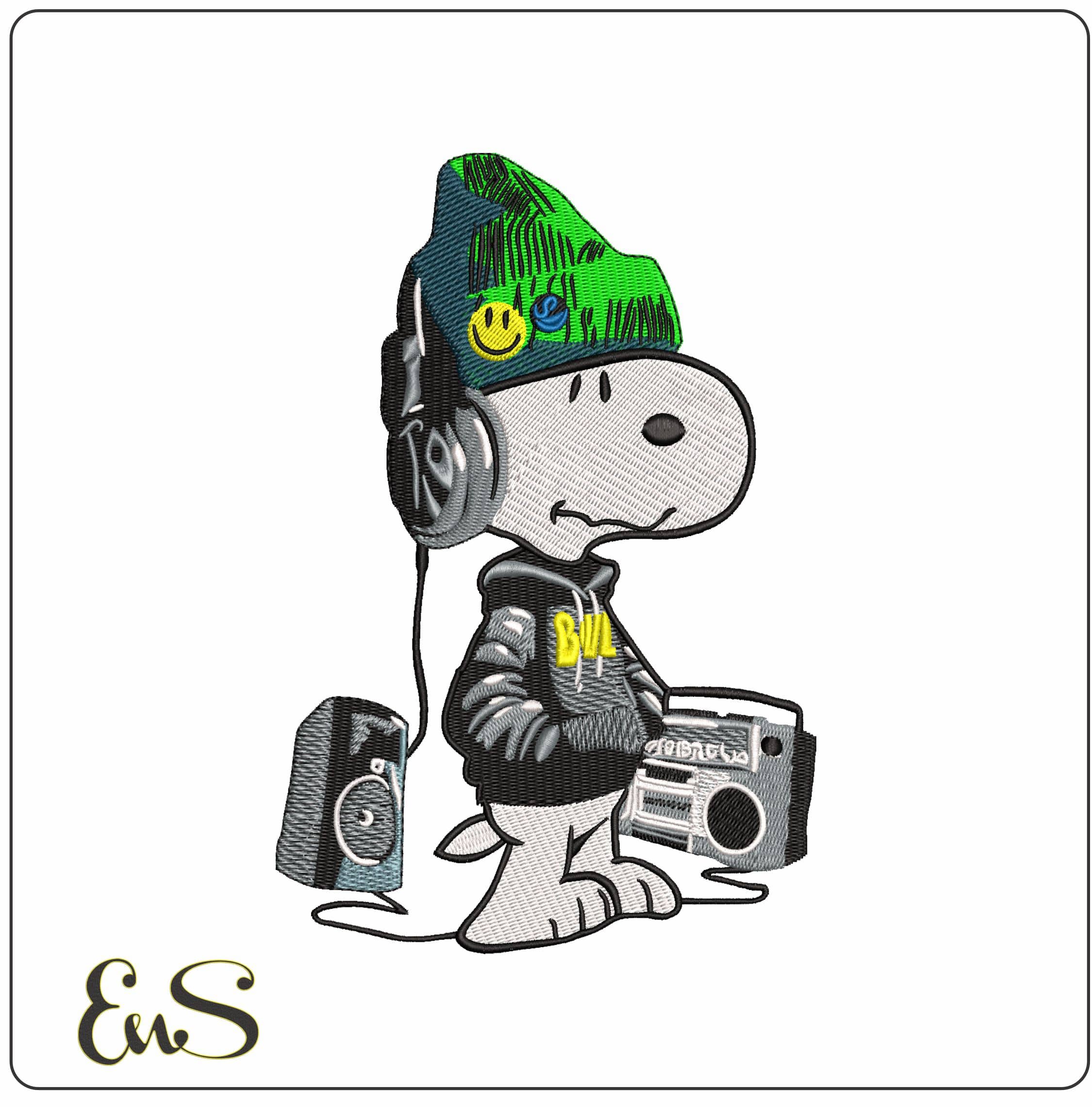 Street Snoopy with Speaker headphone  - Elegant embroidery design file - instant download