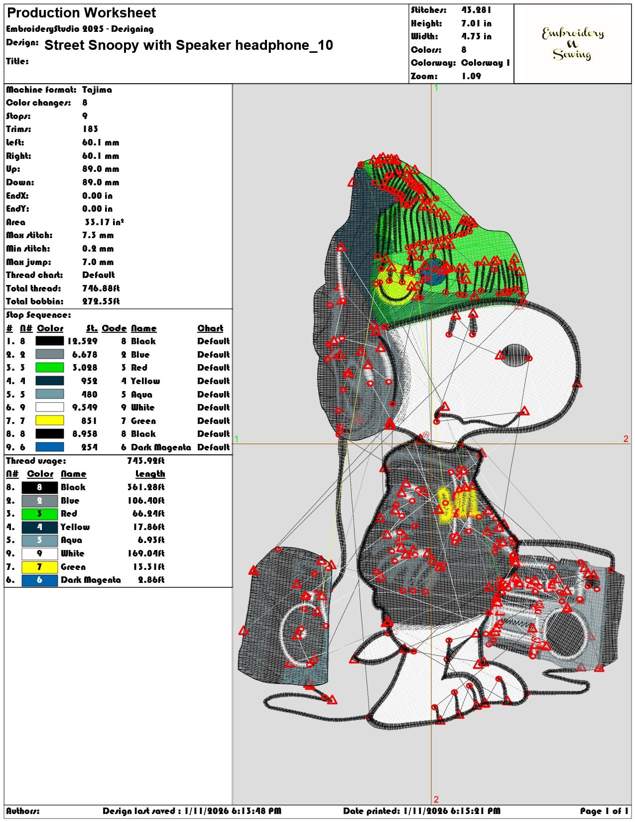 Street Snoopy with Speaker headphone  - Elegant embroidery design file - instant download — view 3
