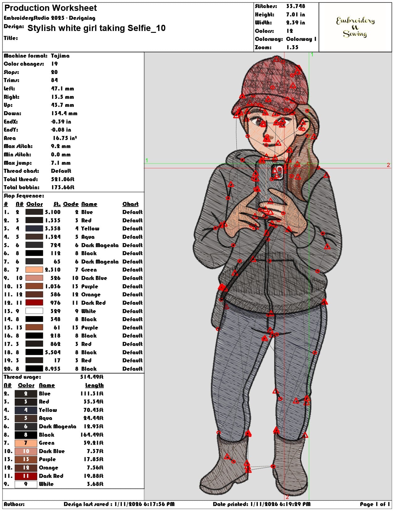 Stylish white girl taking Selfie  - Elegant embroidery design file - instant download — view 3
