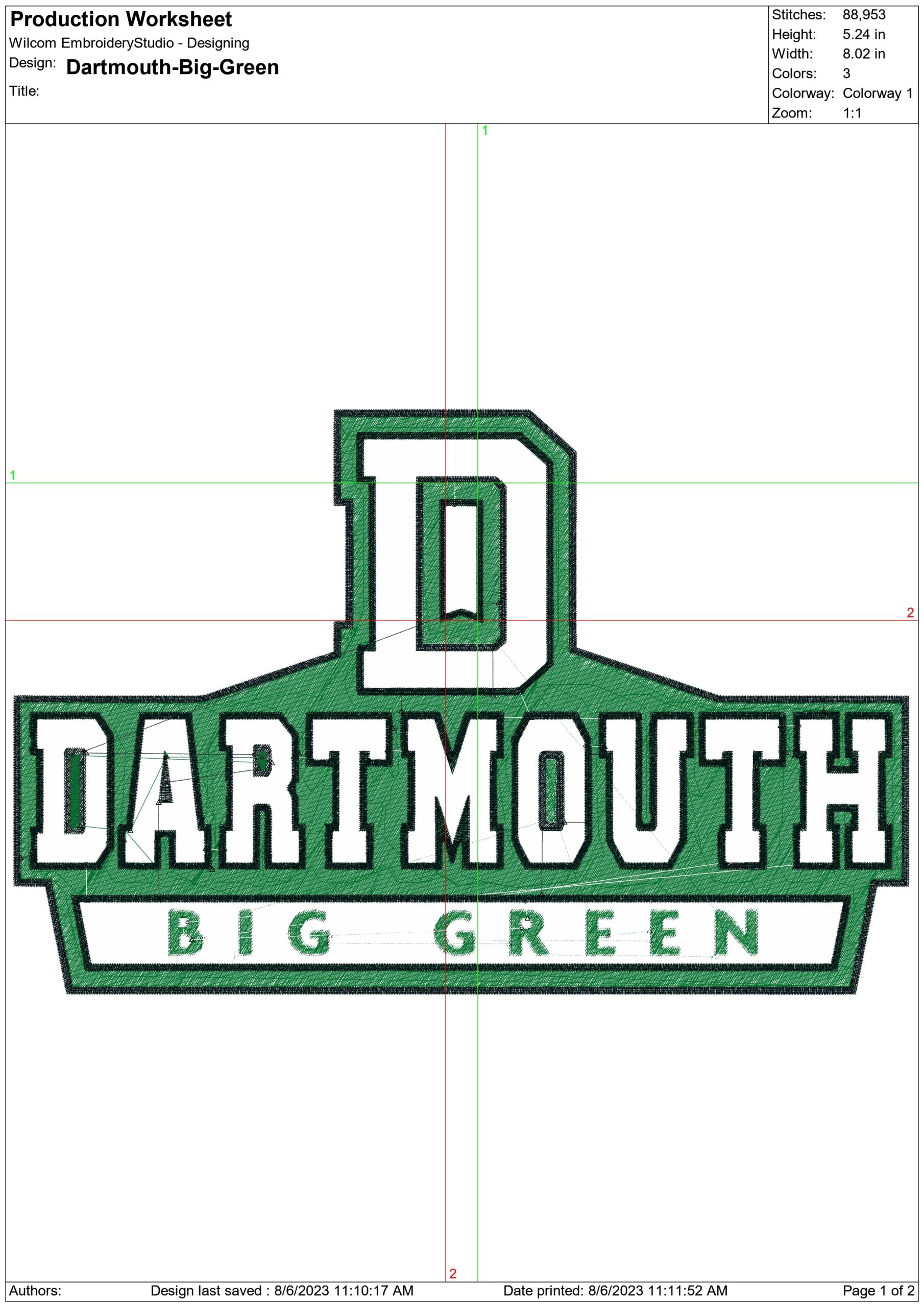 Dartmouth Big Green embroidery design - Dartford College embroidery machine pattern embroidery file - instant download in frame — view 2