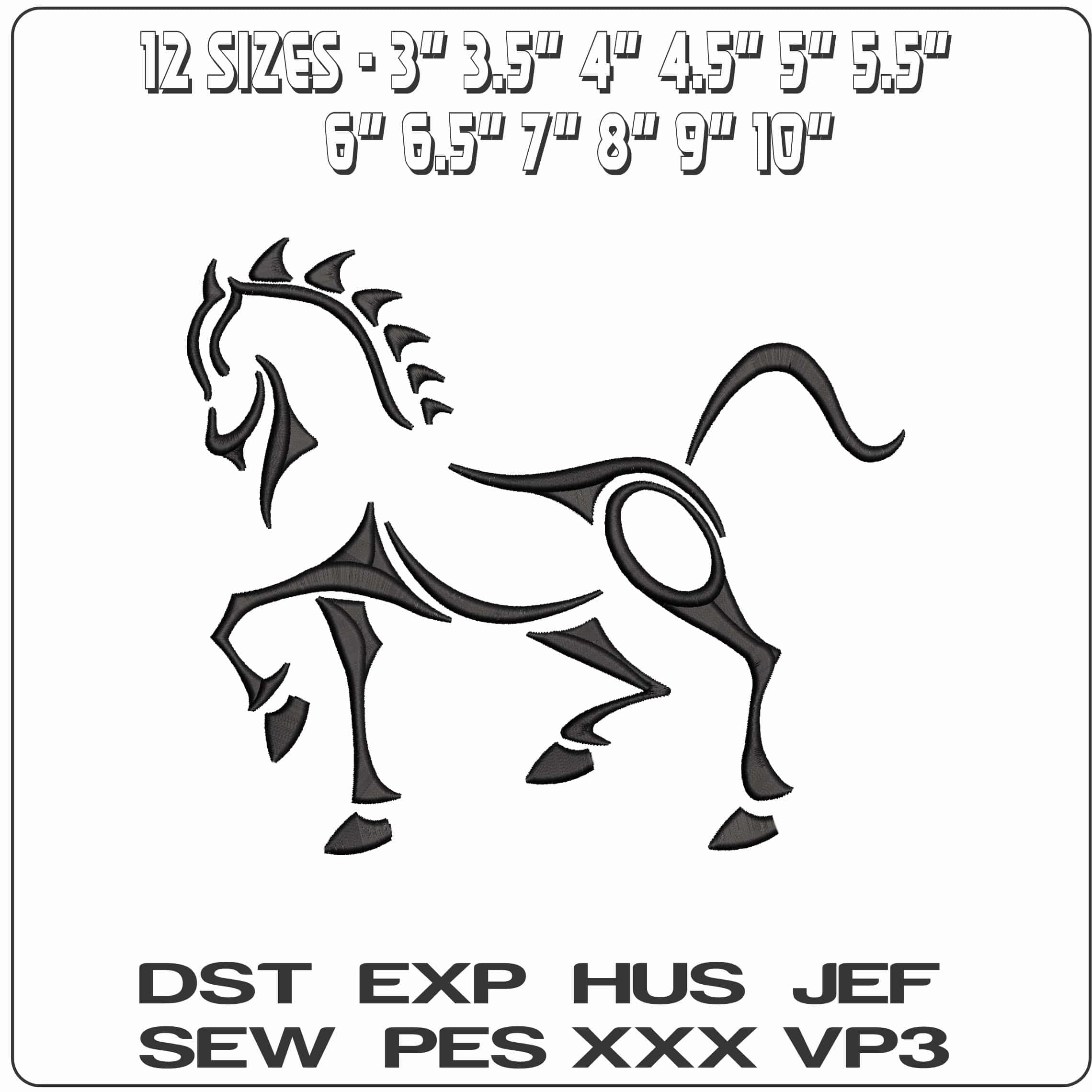 Stylized Line Art Horse  - Elegant embroidery design file - instant download — view 2