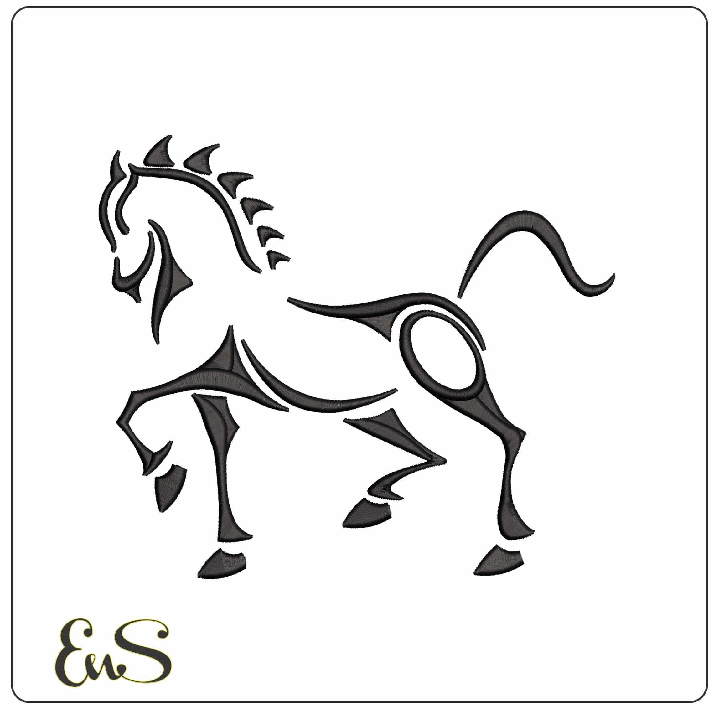 Stylized Line Art Horse  - Elegant embroidery design file - instant download