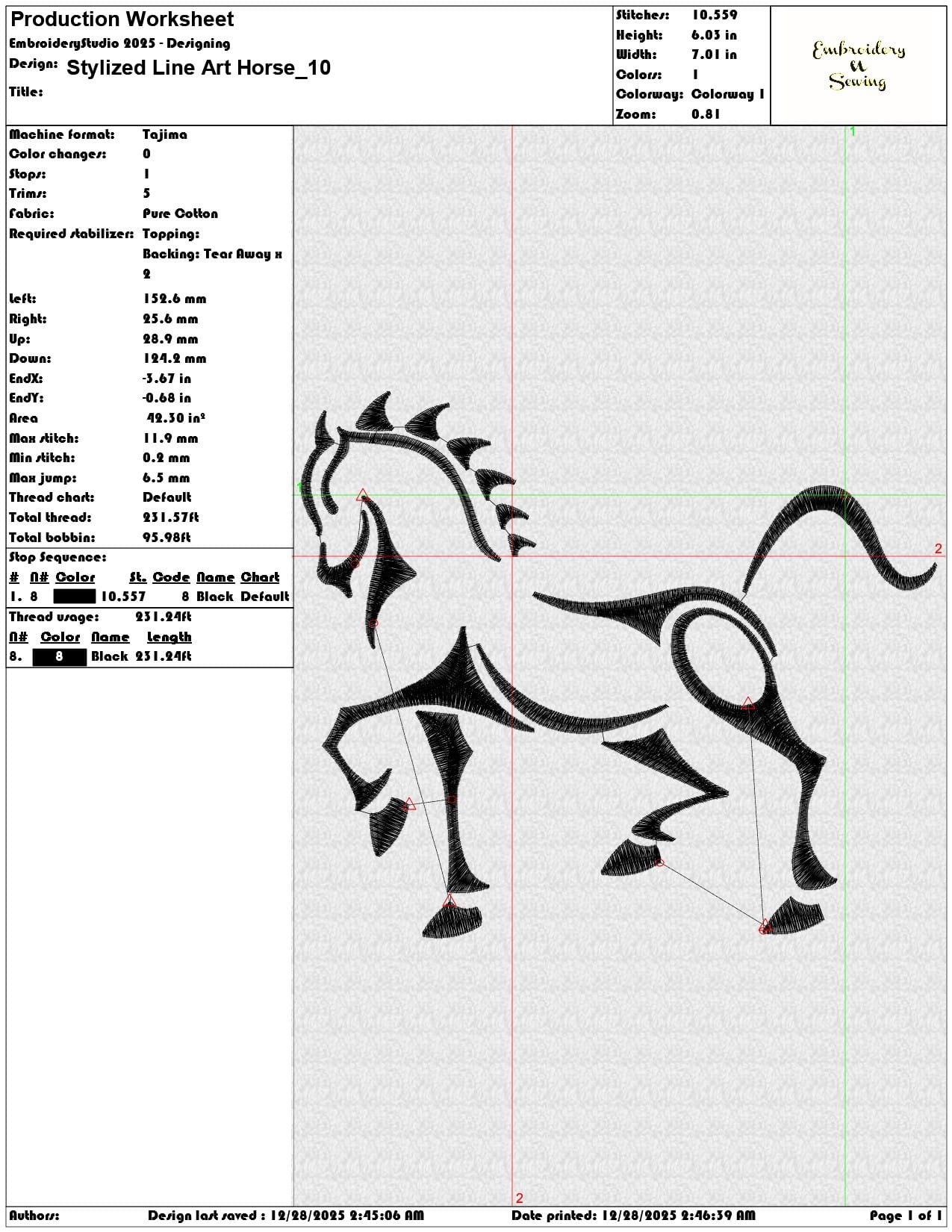 Stylized Line Art Horse  - Elegant embroidery design file - instant download — view 3