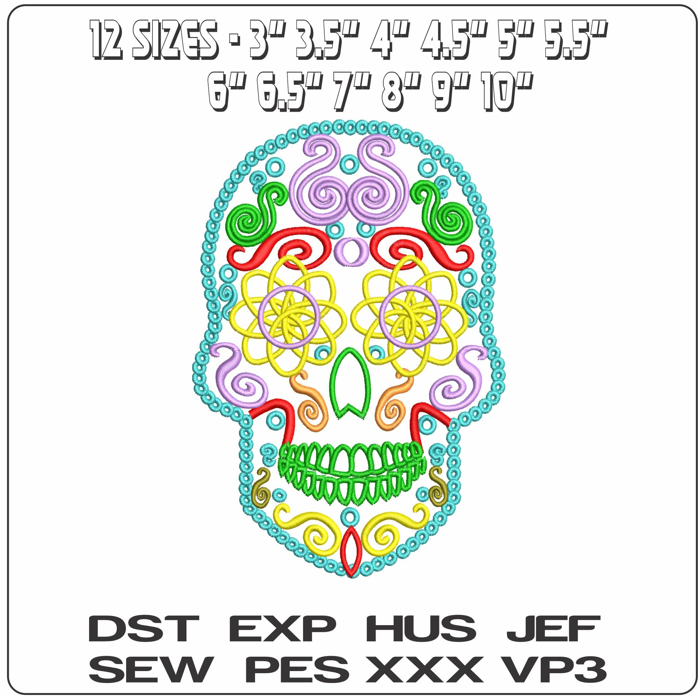 Sugar Skull 70s style  - Elegant embroidery design file - instant download — view 2