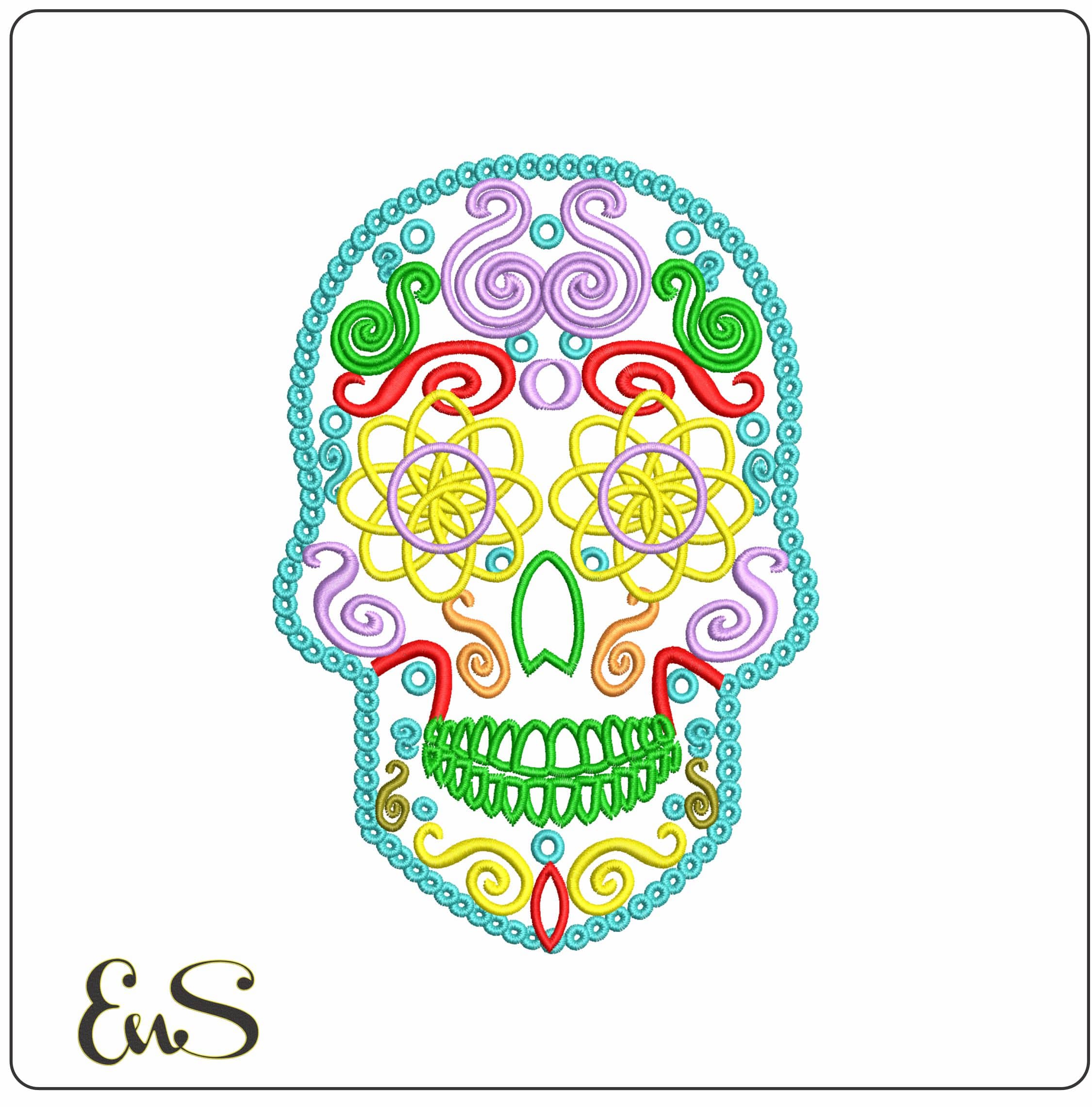 Sugar Skull 70s style  - Elegant embroidery design file - instant download