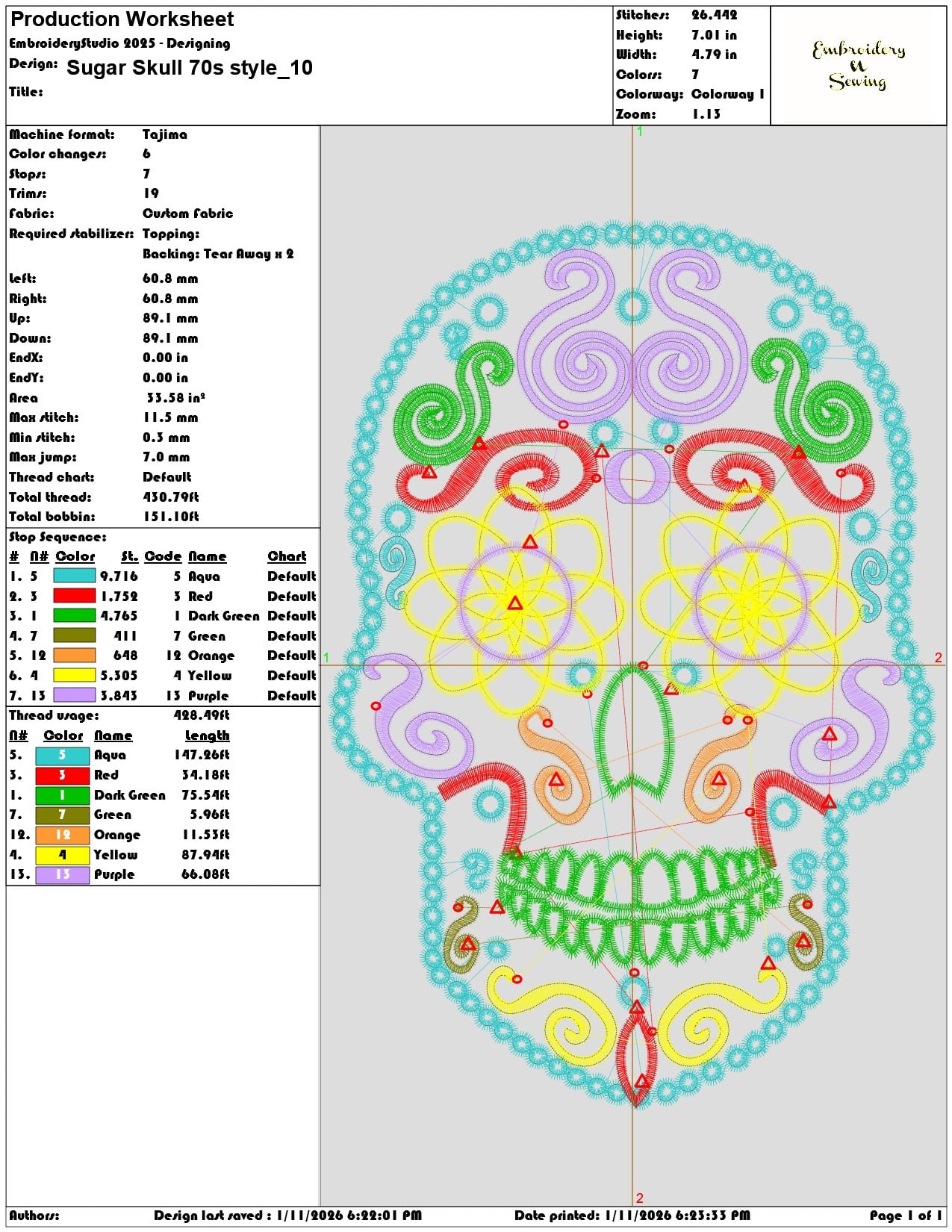 Sugar Skull 70s style  - Elegant embroidery design file - instant download — view 3