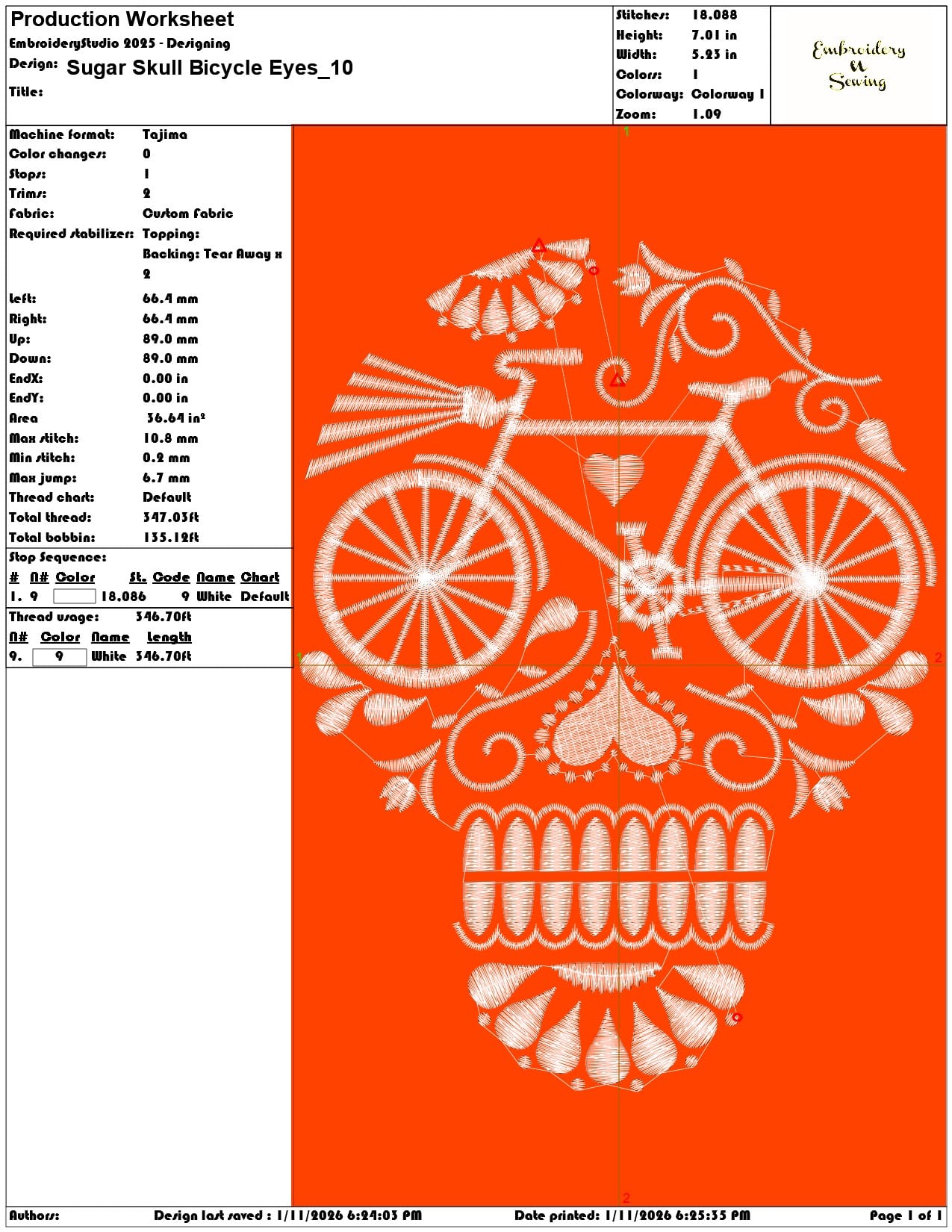 Sugar Skull Bicycle Eyes  - Elegant embroidery design file - instant download — view 3
