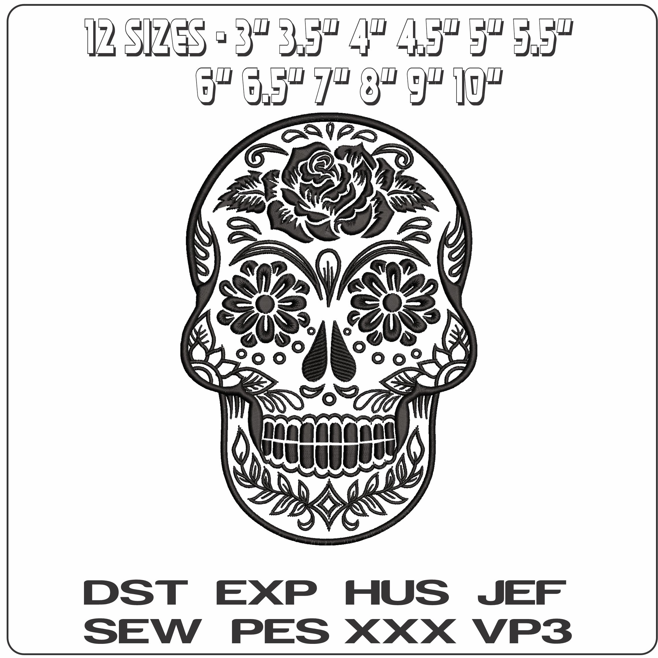Sugar Skull Black rose  - Elegant embroidery design file - instant download — view 2