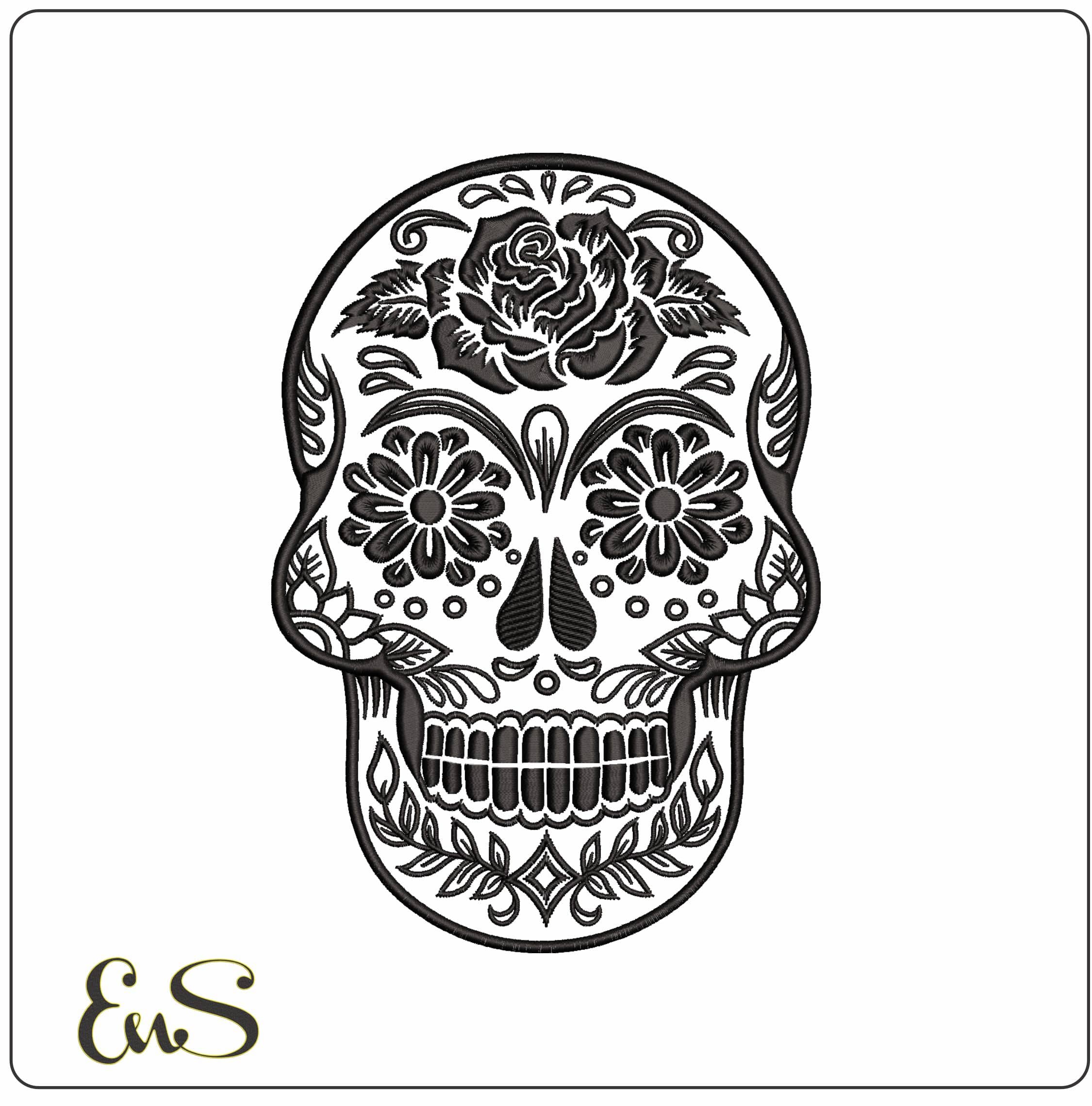 Sugar Skull Black rose  - Elegant embroidery design file - instant download