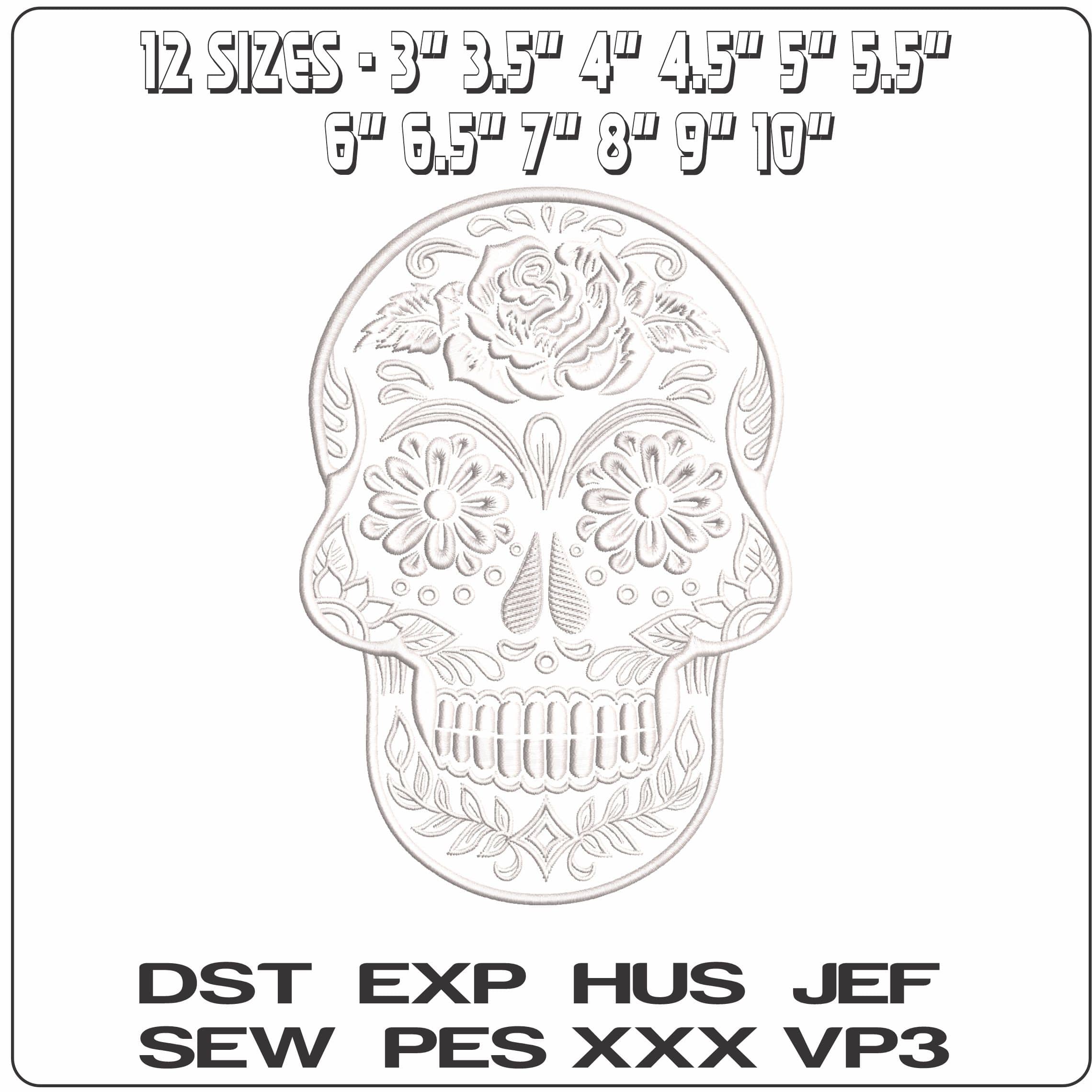 Suguar Skull White rose  - Elegant embroidery design file - instant download — view 2