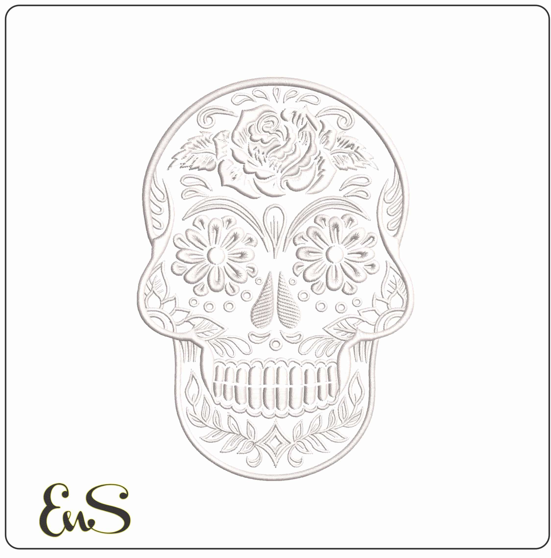 Suguar Skull White rose  - Elegant embroidery design file - instant download