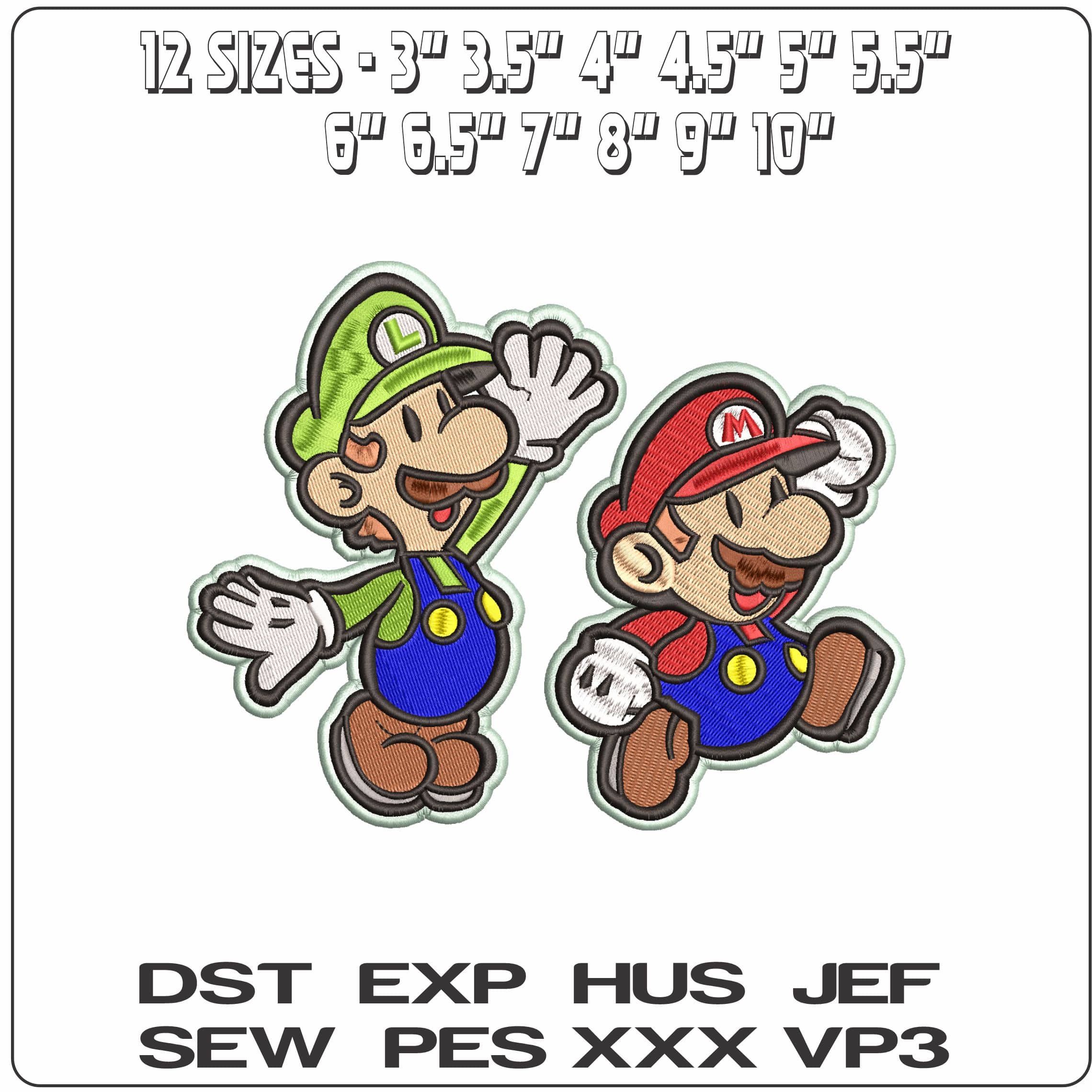 Super Mario and Luigi Leaping Super Mario Bros  - Elegant embroidery design file - instant download — view 2