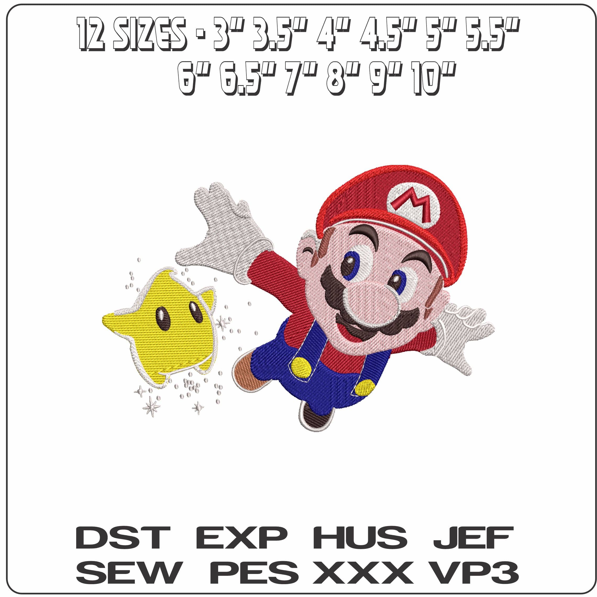 Super Mario and Star Flying Super Mario Game  - Elegant embroidery design file - instant download — view 2