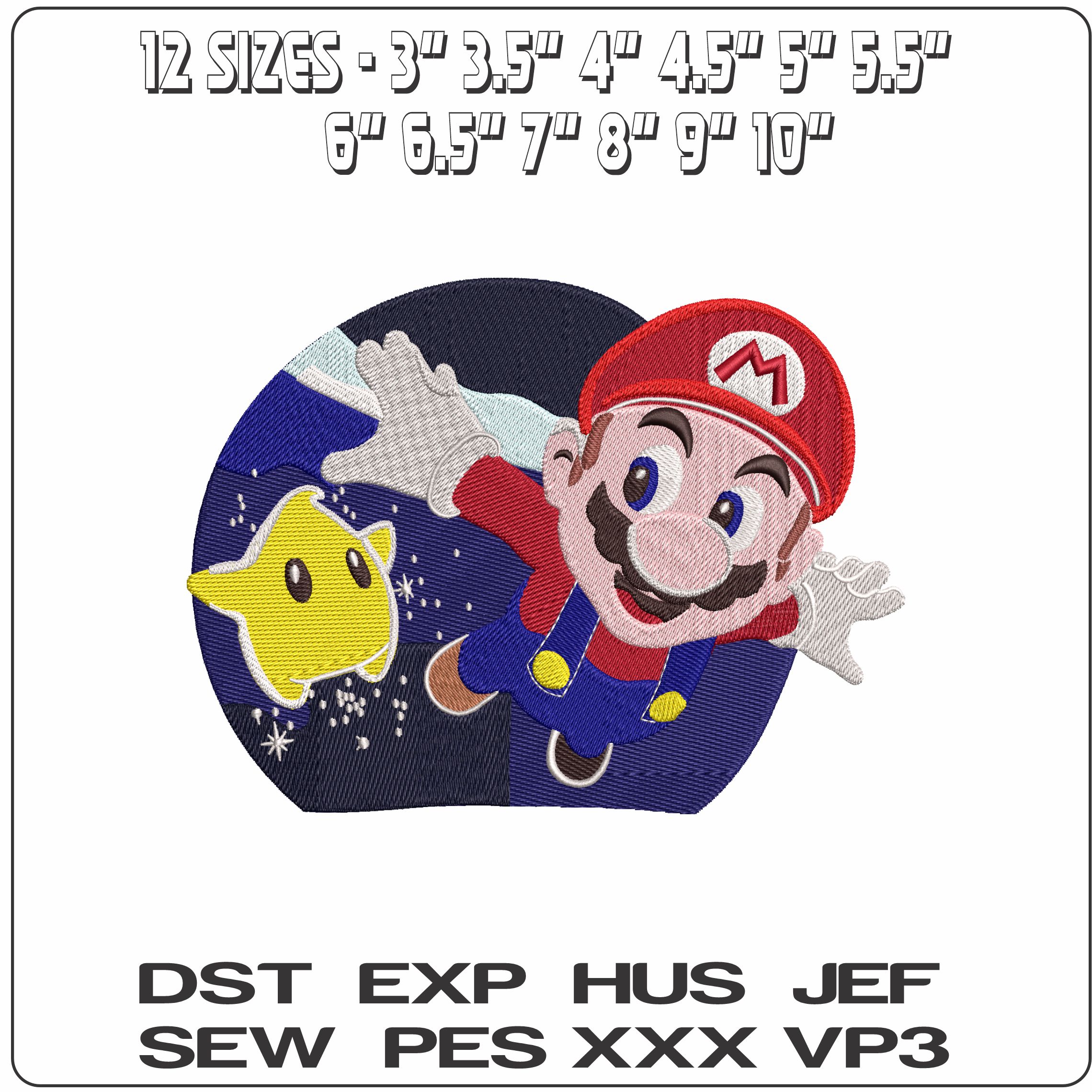 Super Mario and Star Flying at Night Super Mario Game  - Elegant embroidery design file - instant download — view 2