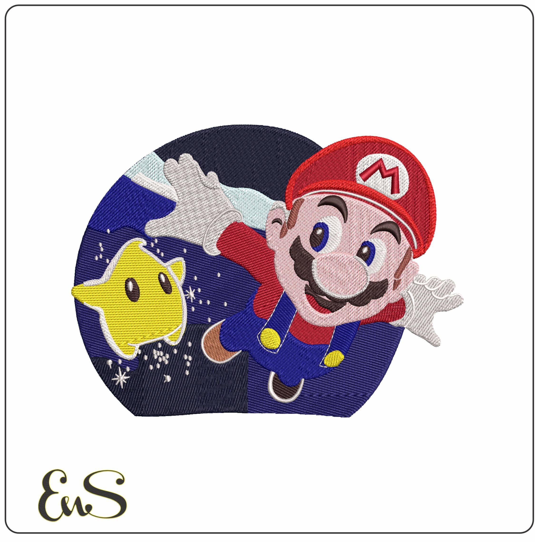 Super Mario and Star Flying at Night Super Mario Game  - Elegant embroidery design file - instant download