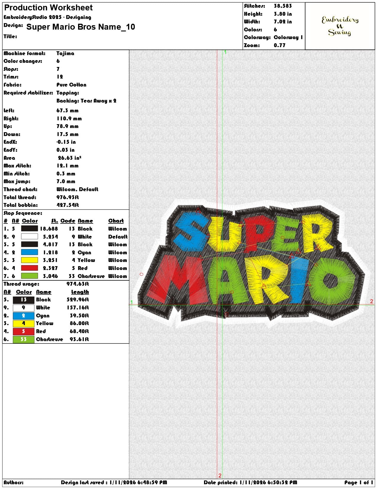Super Mario Bros Name  - Elegant embroidery design file - instant download — view 3