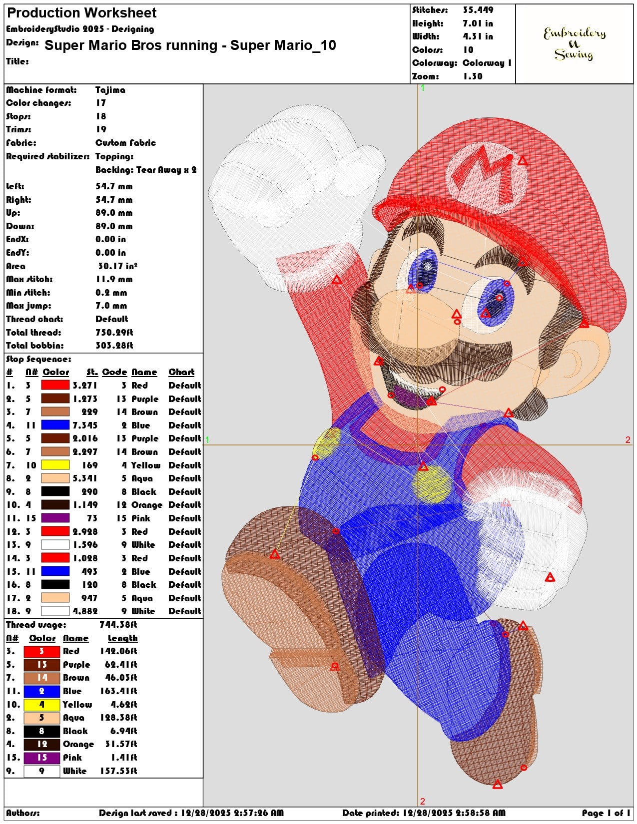 Super Mario Bros running Super Mario  - Elegant embroidery design file - instant download — view 3
