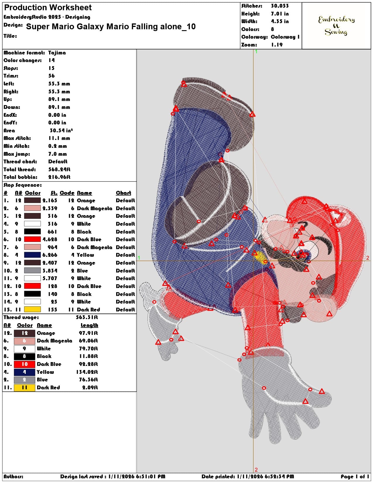 Super Mario Galaxy Mario Falling alone  - Elegant embroidery design file - instant download — view 3