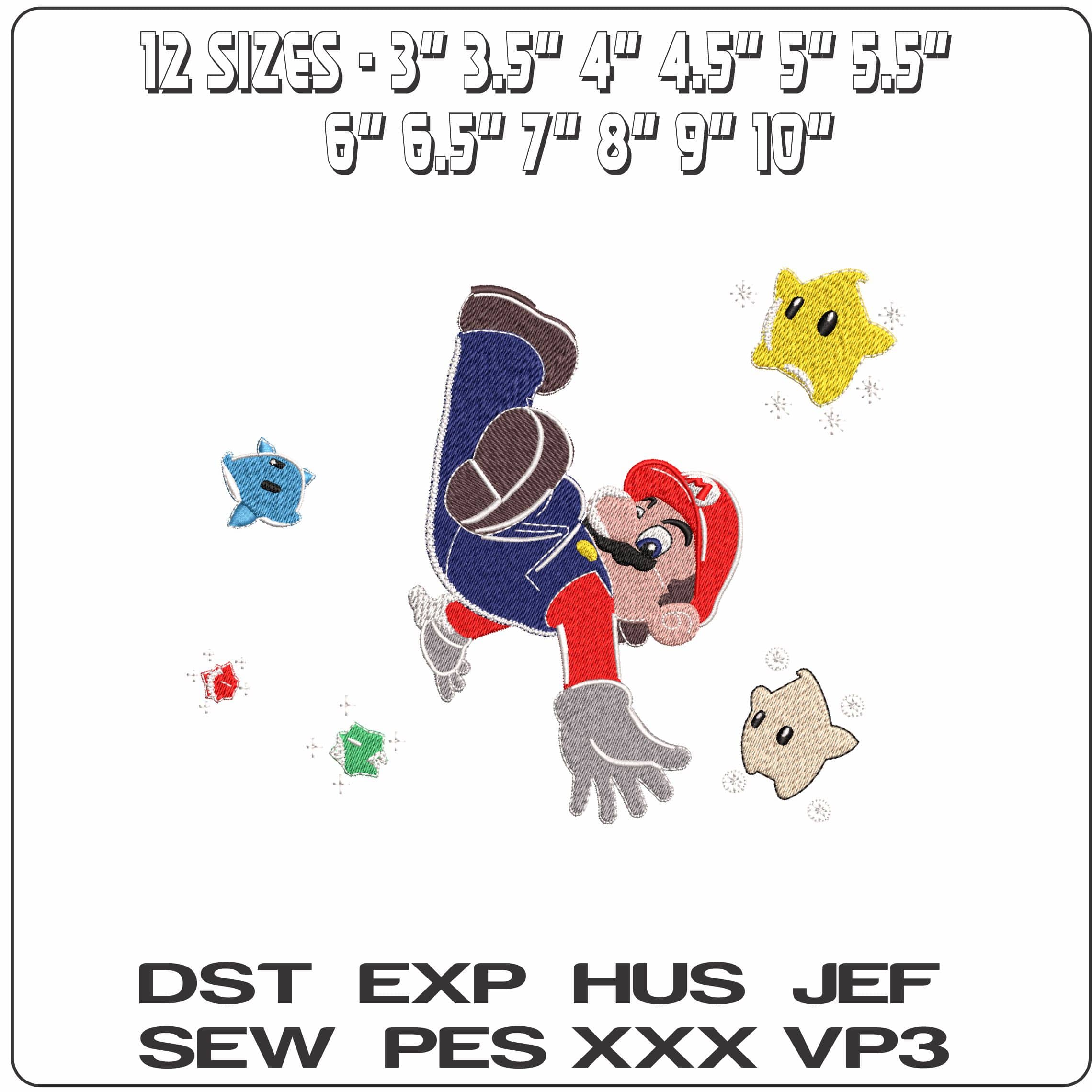 Super Mario Galaxy Mario Falling with Stars  - Elegant embroidery design file - instant download — view 2