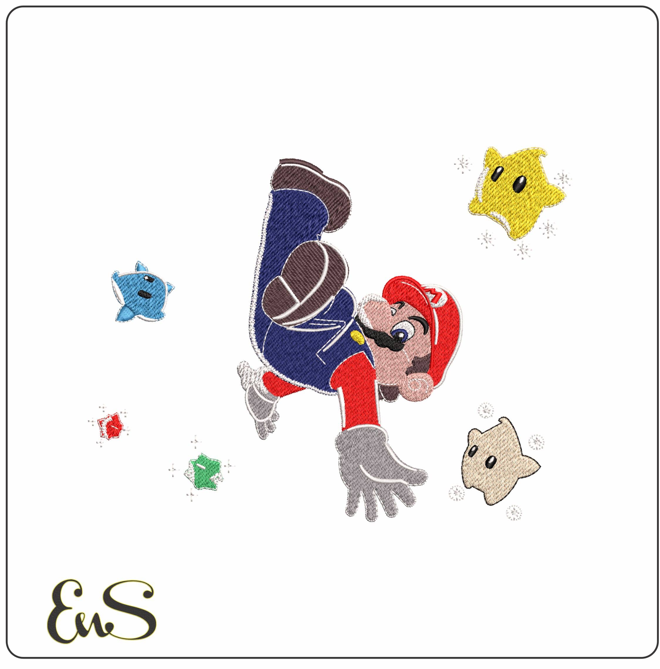 Super Mario Galaxy Mario Falling with Stars  - Elegant embroidery design file - instant download
