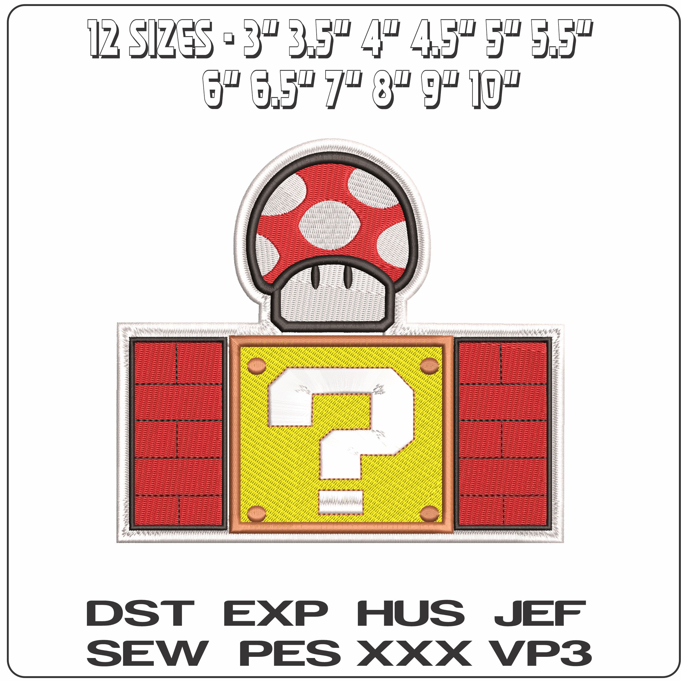 Super Mushroom and Question Block Super Mario Bros  - Elegant embroidery design file - instant download — view 2
