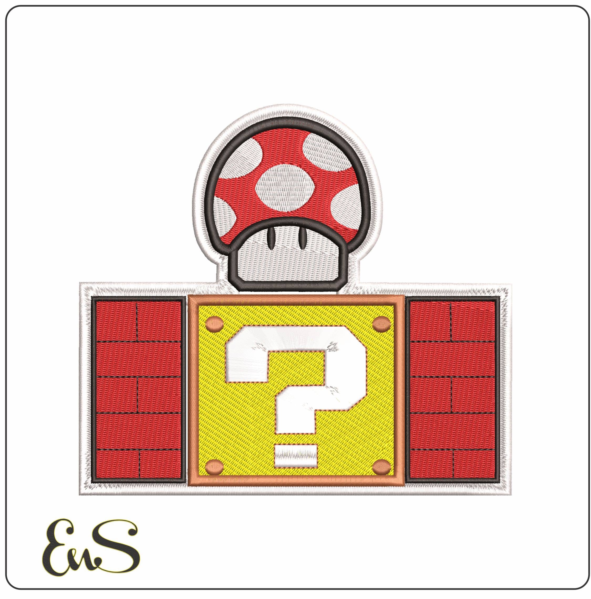 Super Mushroom and Question Block Super Mario Bros  - Elegant embroidery design file - instant download