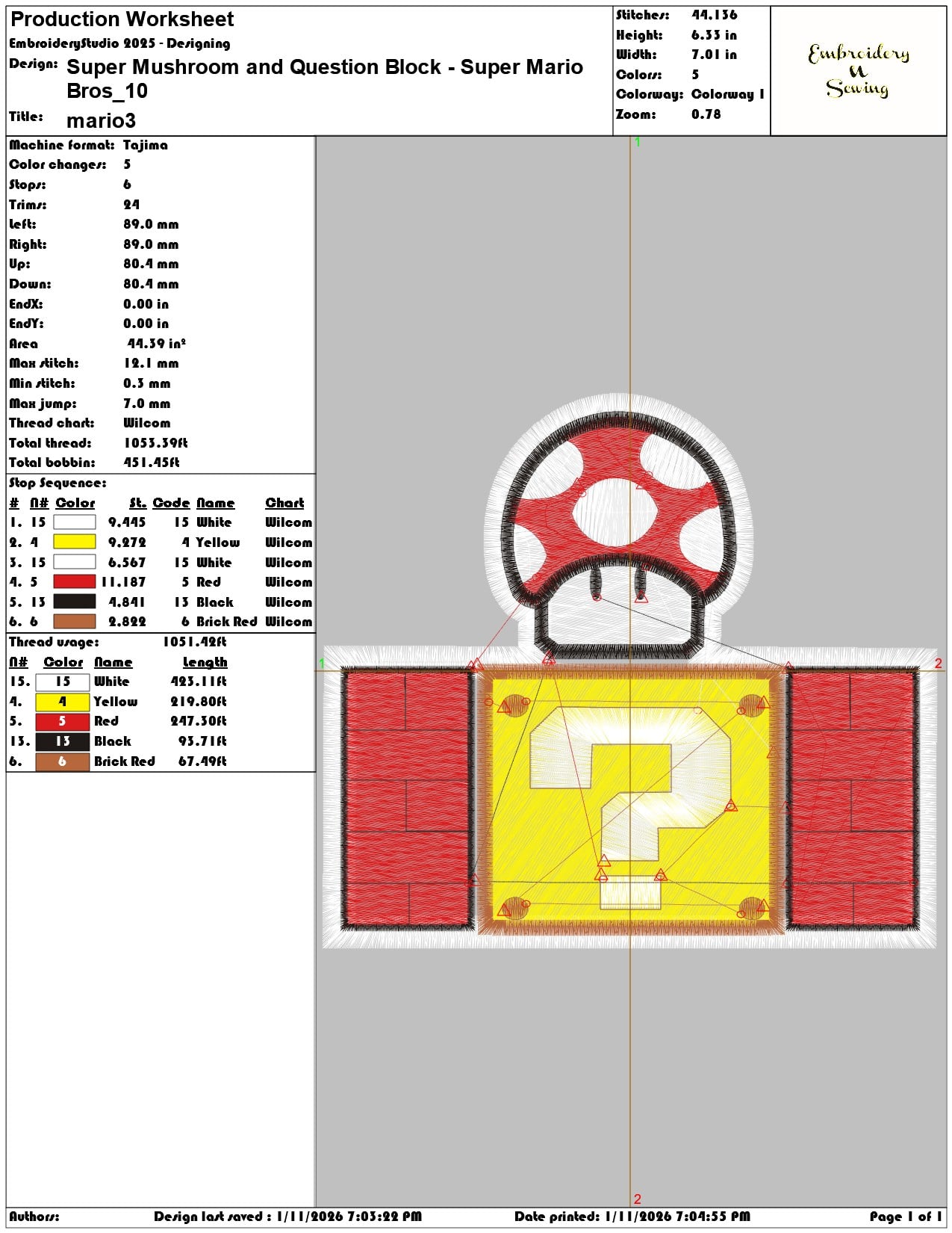 Super Mushroom and Question Block Super Mario Bros  - Elegant embroidery design file - instant download — view 3