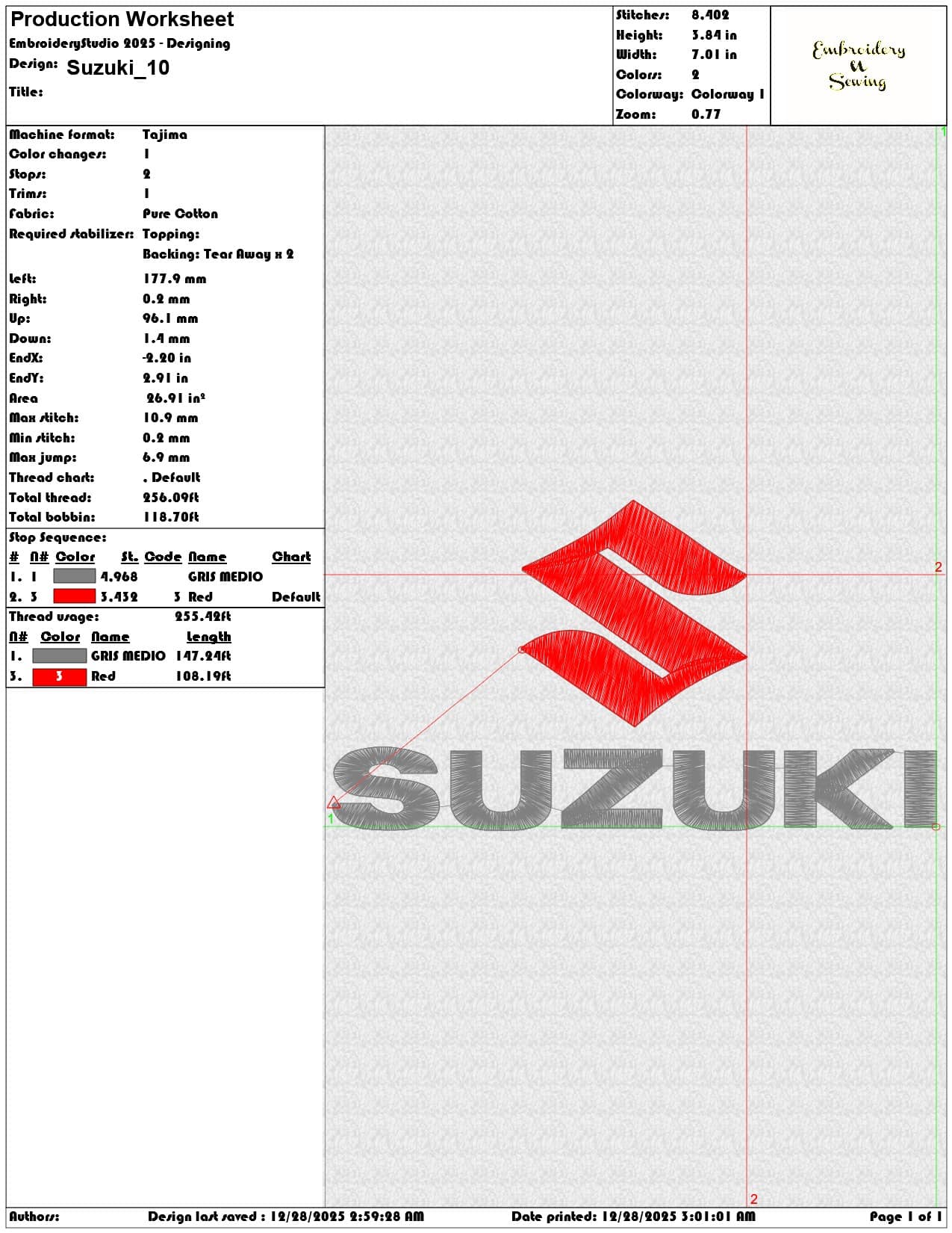 Suzuki  - Elegant embroidery design file - instant download — view 3