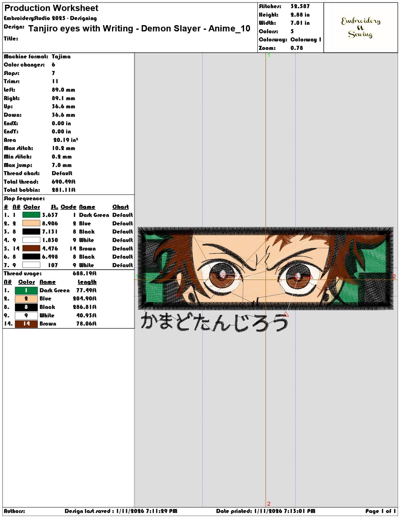 Tanjiro eyes with Writing Demon Slayer Anime  - Elegant embroidery design file - instant download — view 3